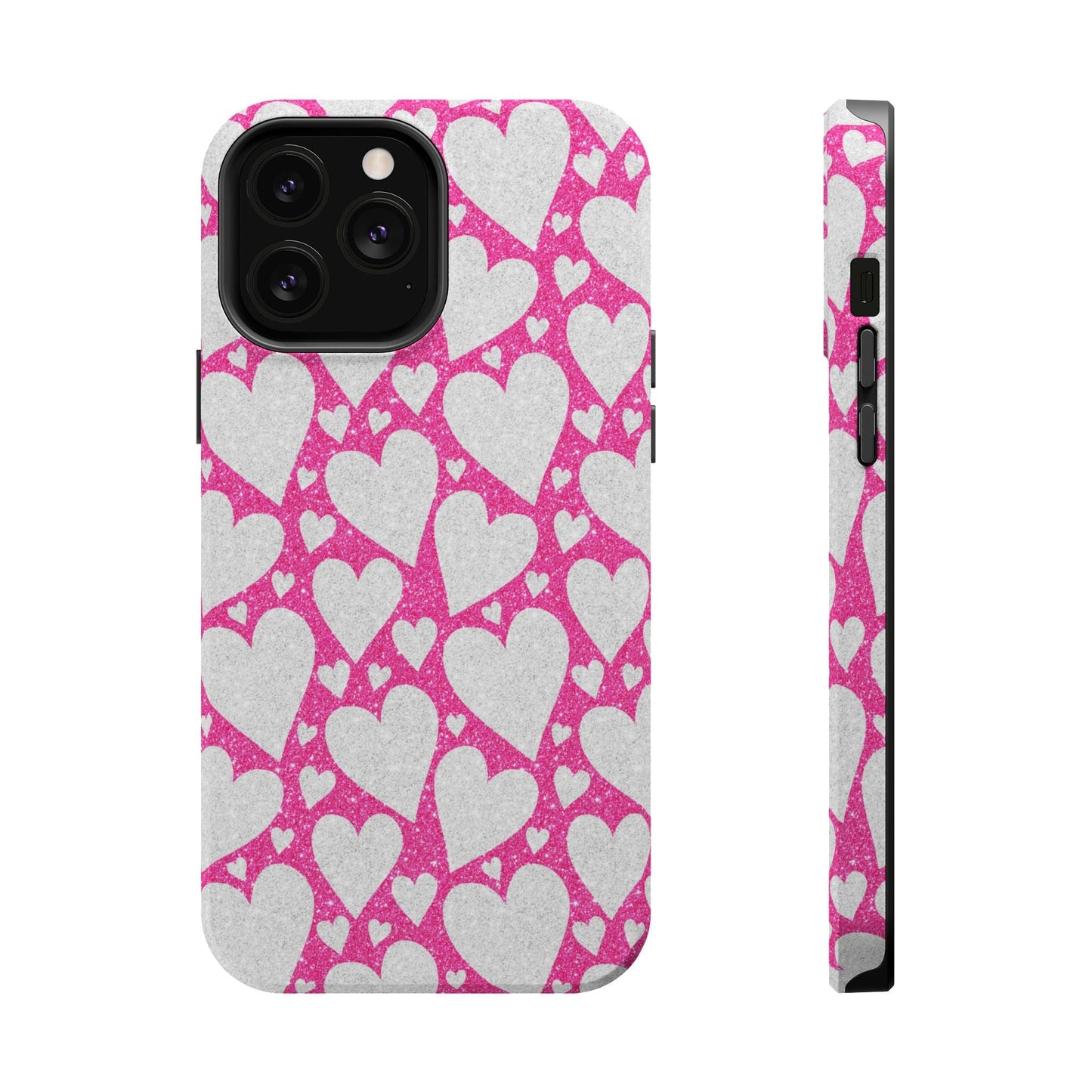 Pink and Silver Glitter Heart Pattern MagSafe Case - BOGO Cases