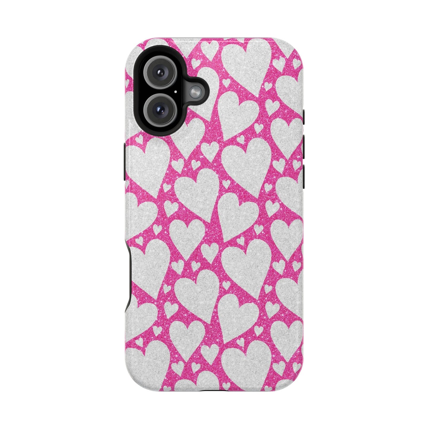 Pink and Silver Glitter Heart Pattern MagSafe Case - BOGO Cases