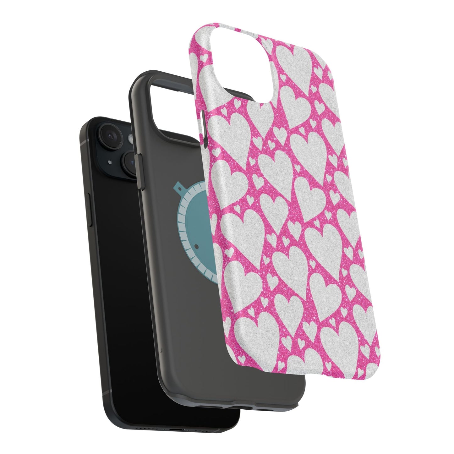 Pink and Silver Glitter Heart Pattern MagSafe Case - BOGO Cases