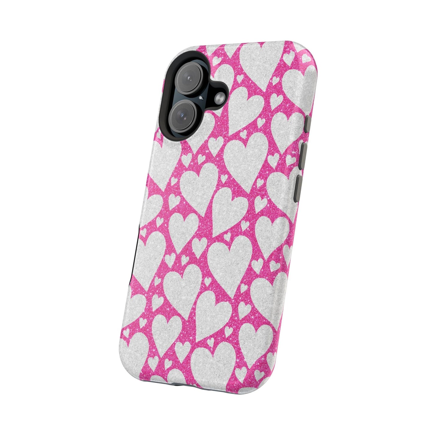 Pink and Silver Glitter Heart Pattern MagSafe Case - BOGO Cases