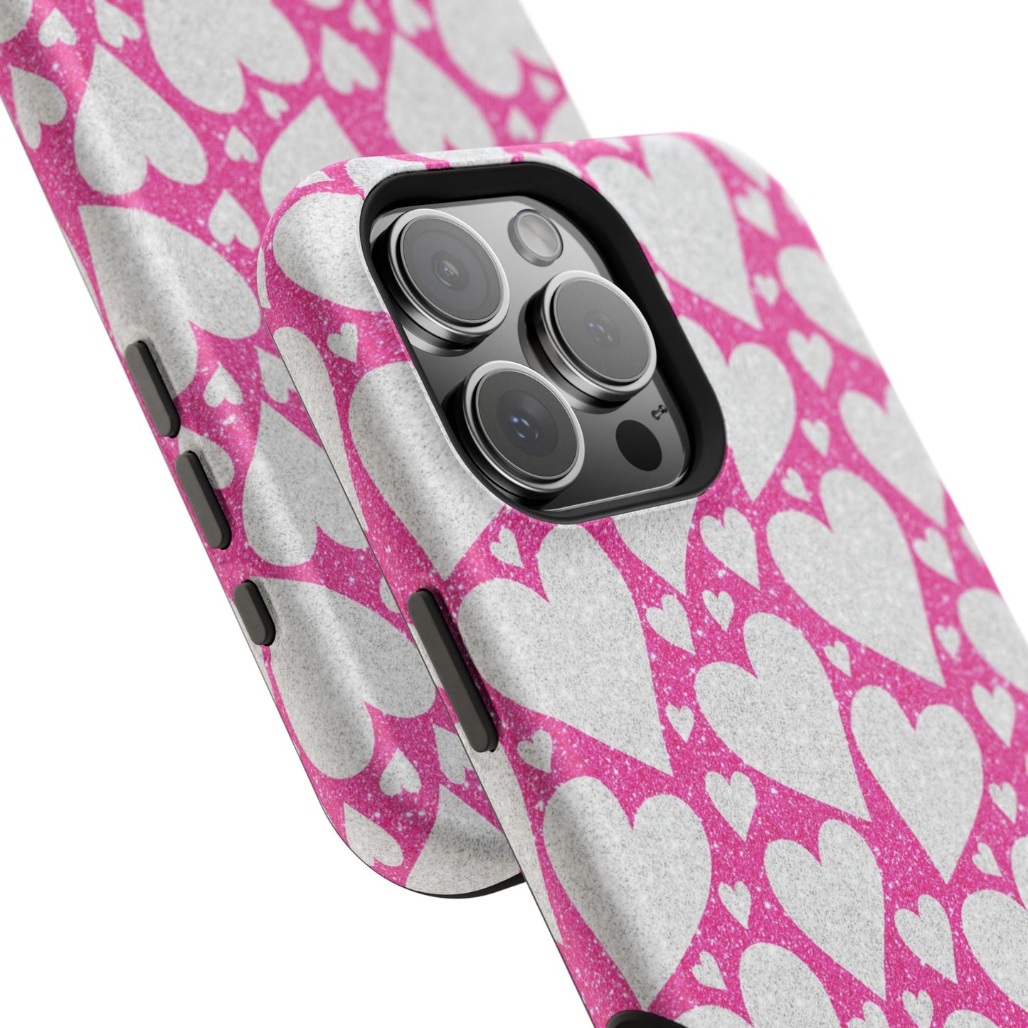 Pink and Silver Glitter Heart Pattern MagSafe Case - BOGO Cases