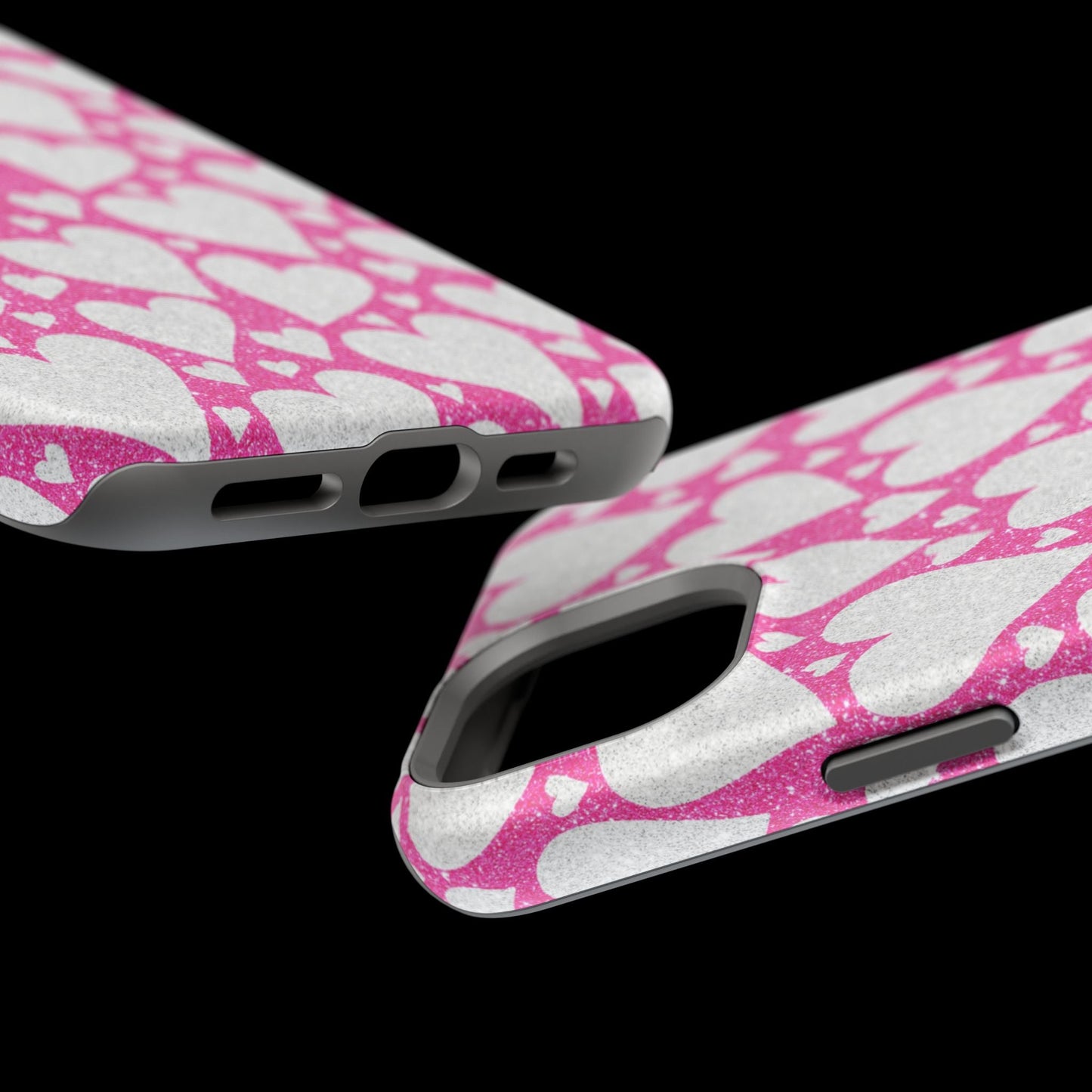 Pink and Silver Glitter Heart Pattern MagSafe Case - BOGO Cases