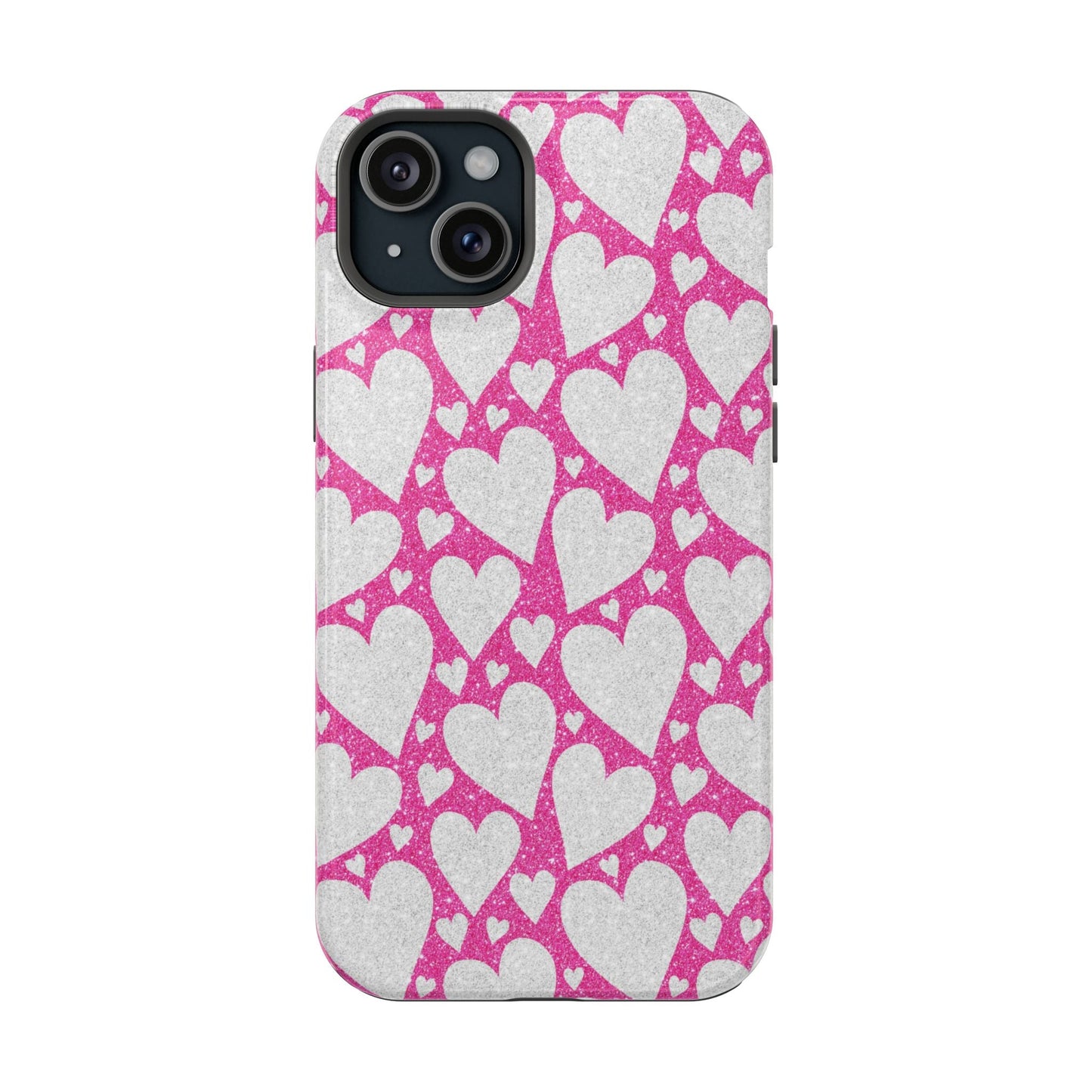 Pink and Silver Glitter Heart Pattern MagSafe Case - BOGO Cases