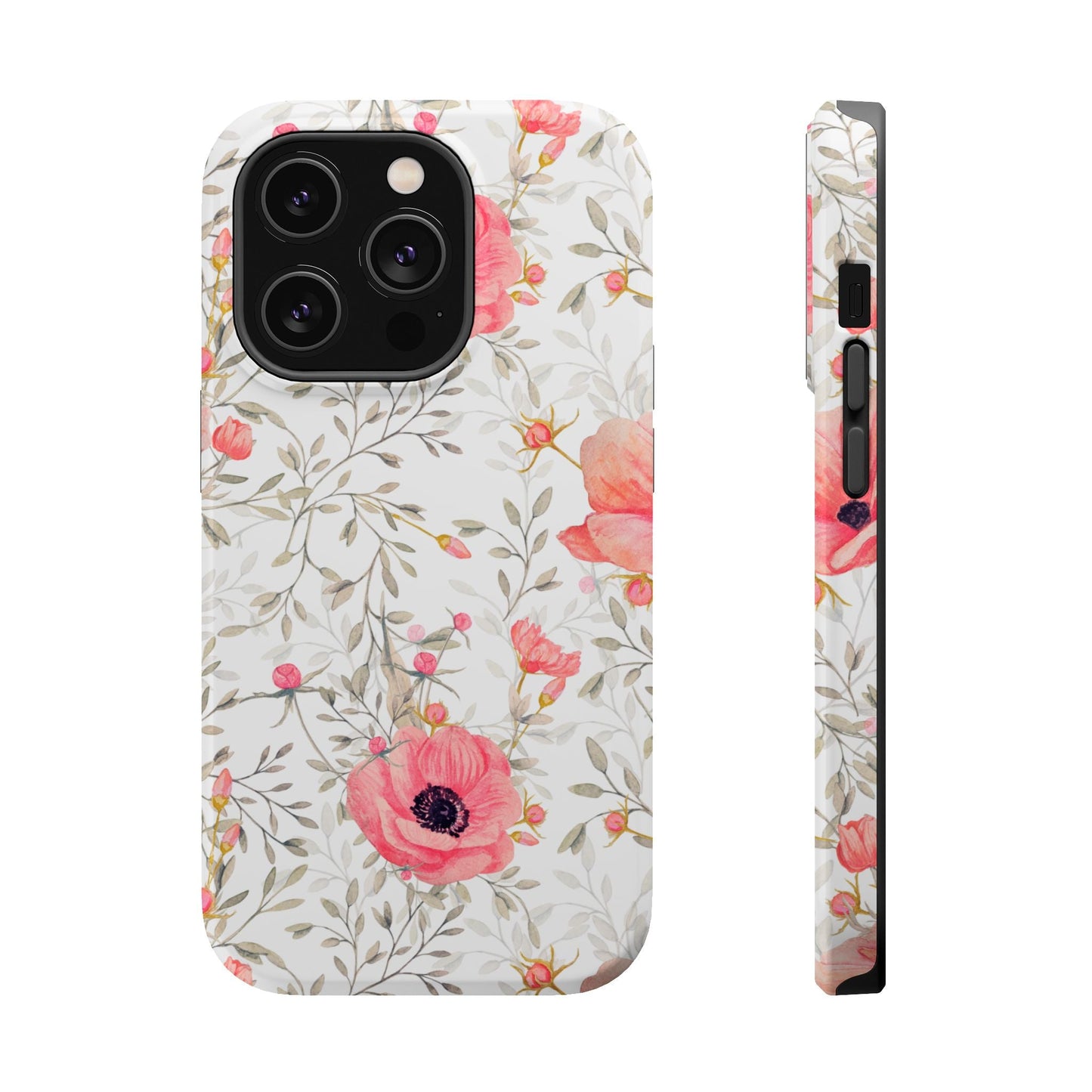 Pink Floral Watercolor MagSafe iPhone Case – Elegant Blossom Design with Magnetic Compatibility - BOGO Cases