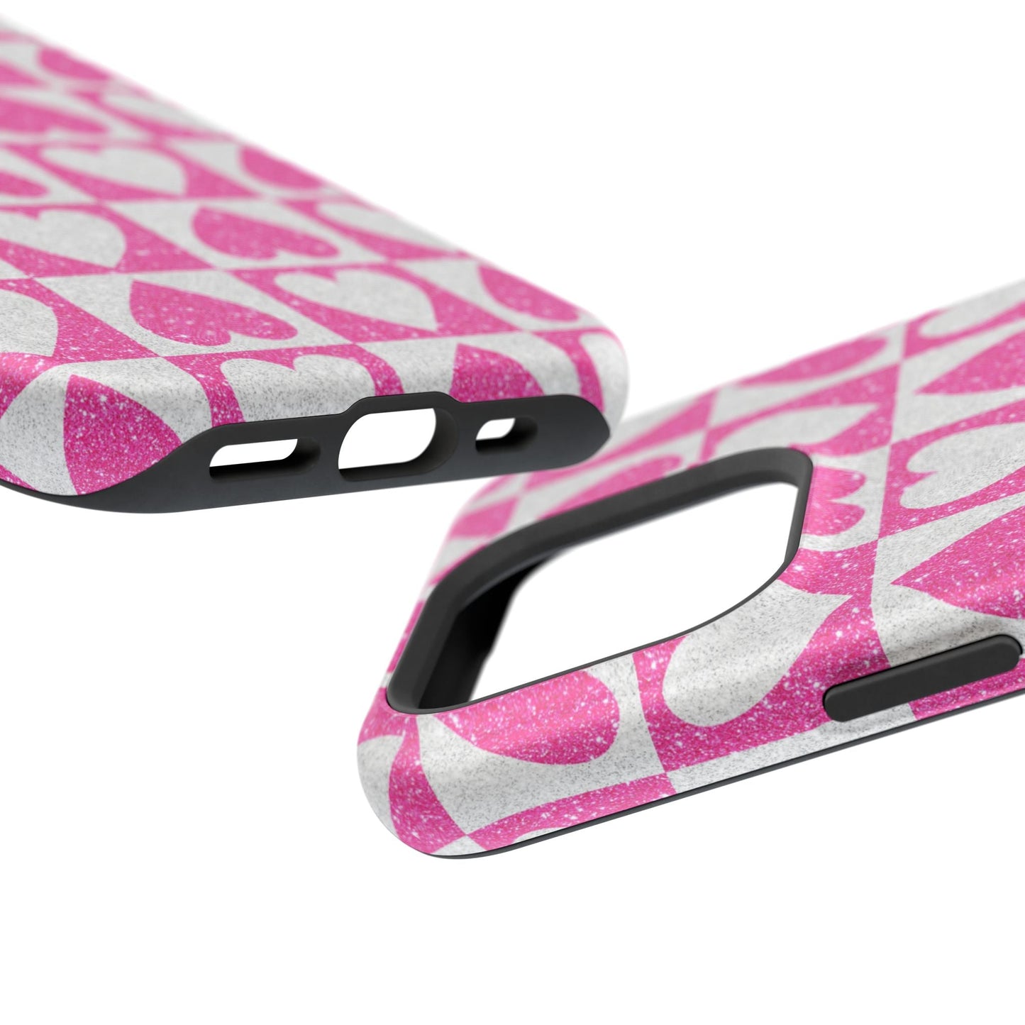 Pink Glitter Heart Checkered Pattern MagSafe Case - BOGO Cases