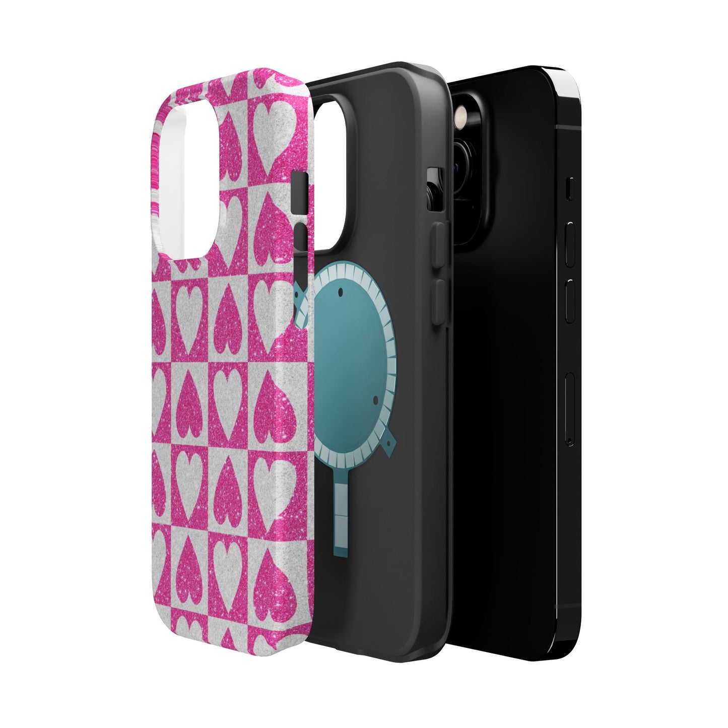 Pink Glitter Heart Checkered Pattern MagSafe Case - BOGO Cases