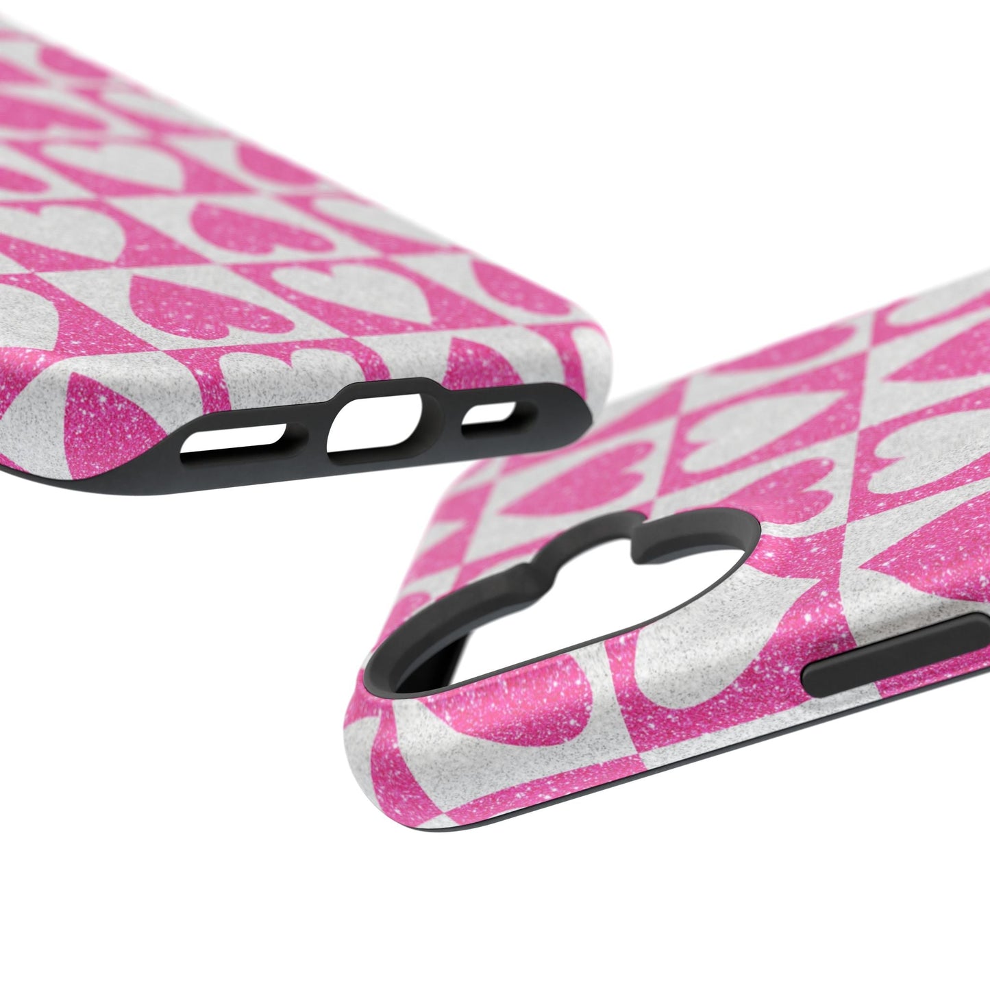Pink Glitter Heart Checkered Pattern MagSafe Case - BOGO Cases