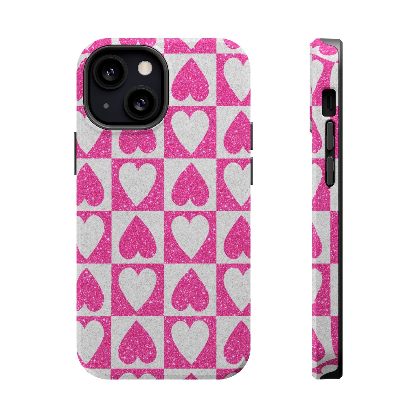 Pink Glitter Heart Checkered Pattern MagSafe Case - BOGO Cases