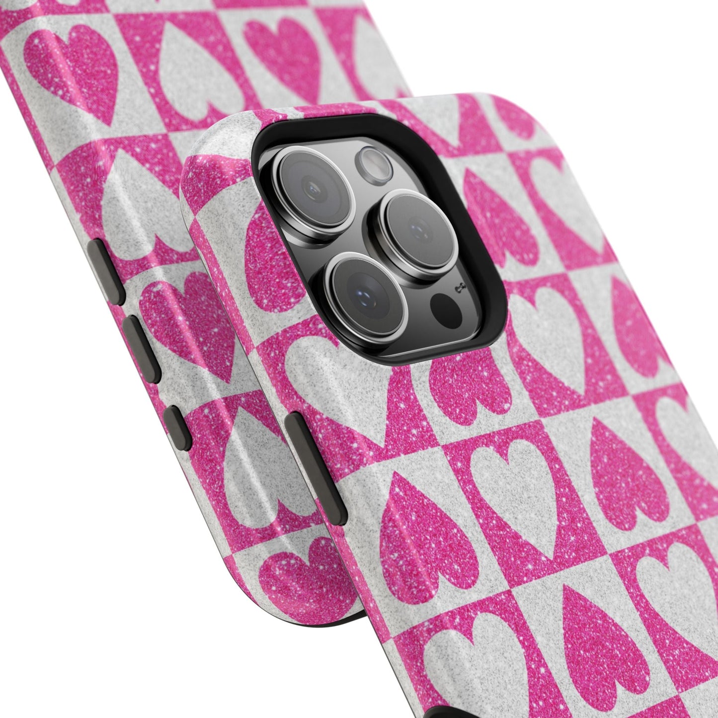 Pink Glitter Heart Checkered Pattern MagSafe Case - BOGO Cases