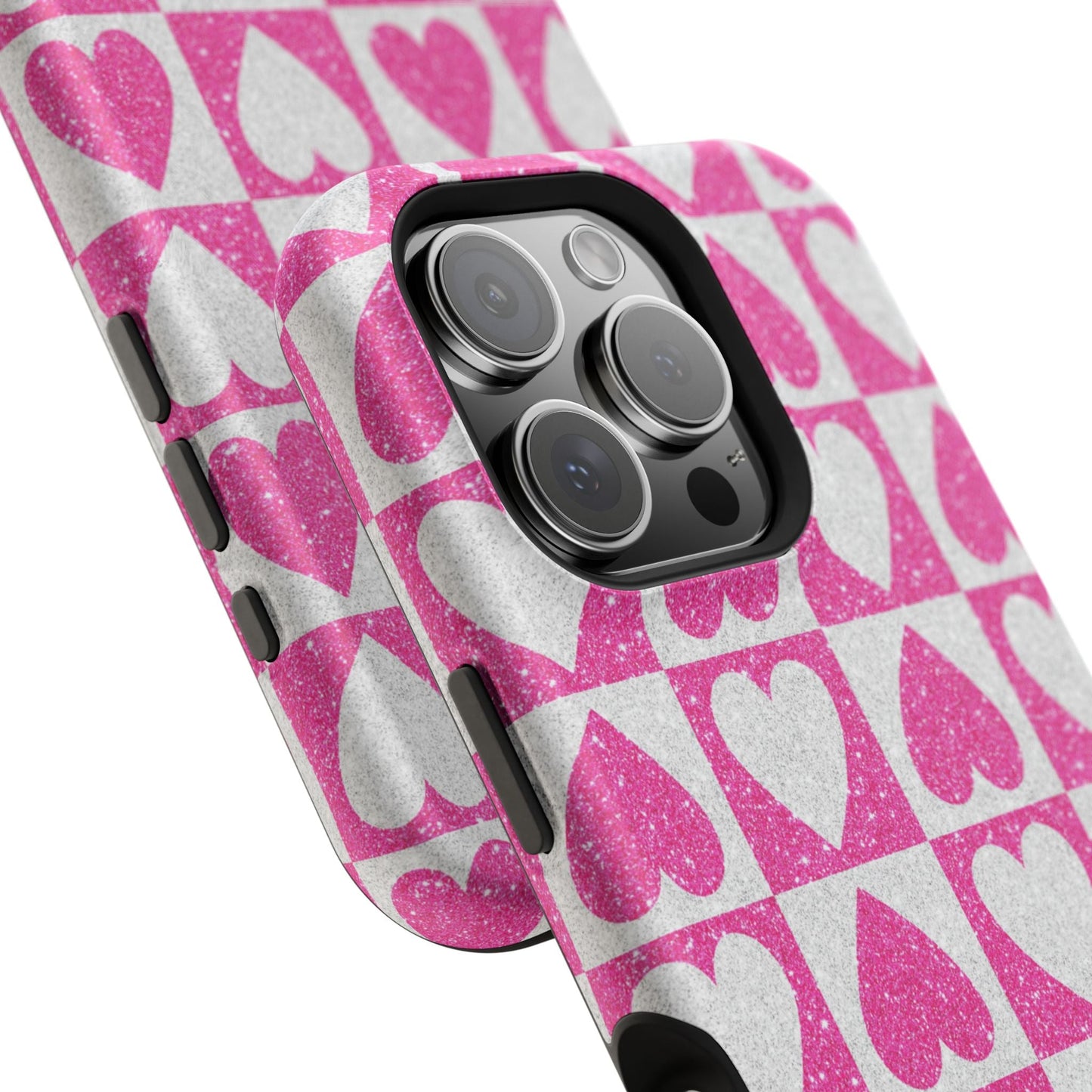 Pink Glitter Heart Checkered Pattern MagSafe Case - BOGO Cases