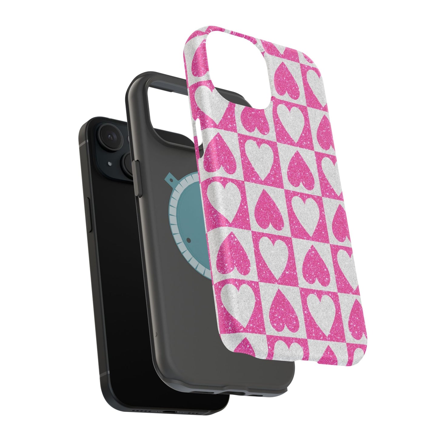 Pink Glitter Heart Checkered Pattern MagSafe Case - BOGO Cases