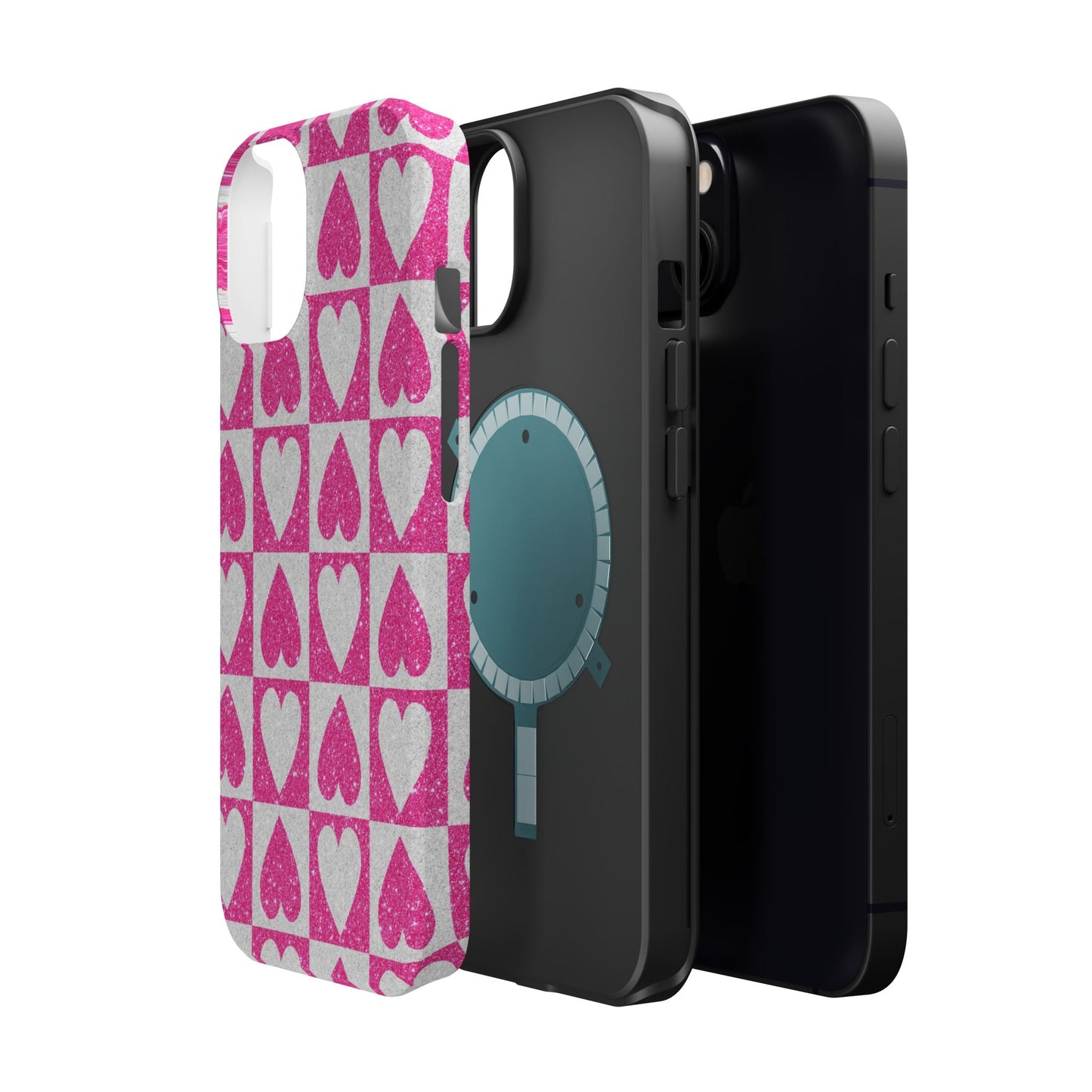 Pink Glitter Heart Checkered Pattern MagSafe Case - BOGO Cases