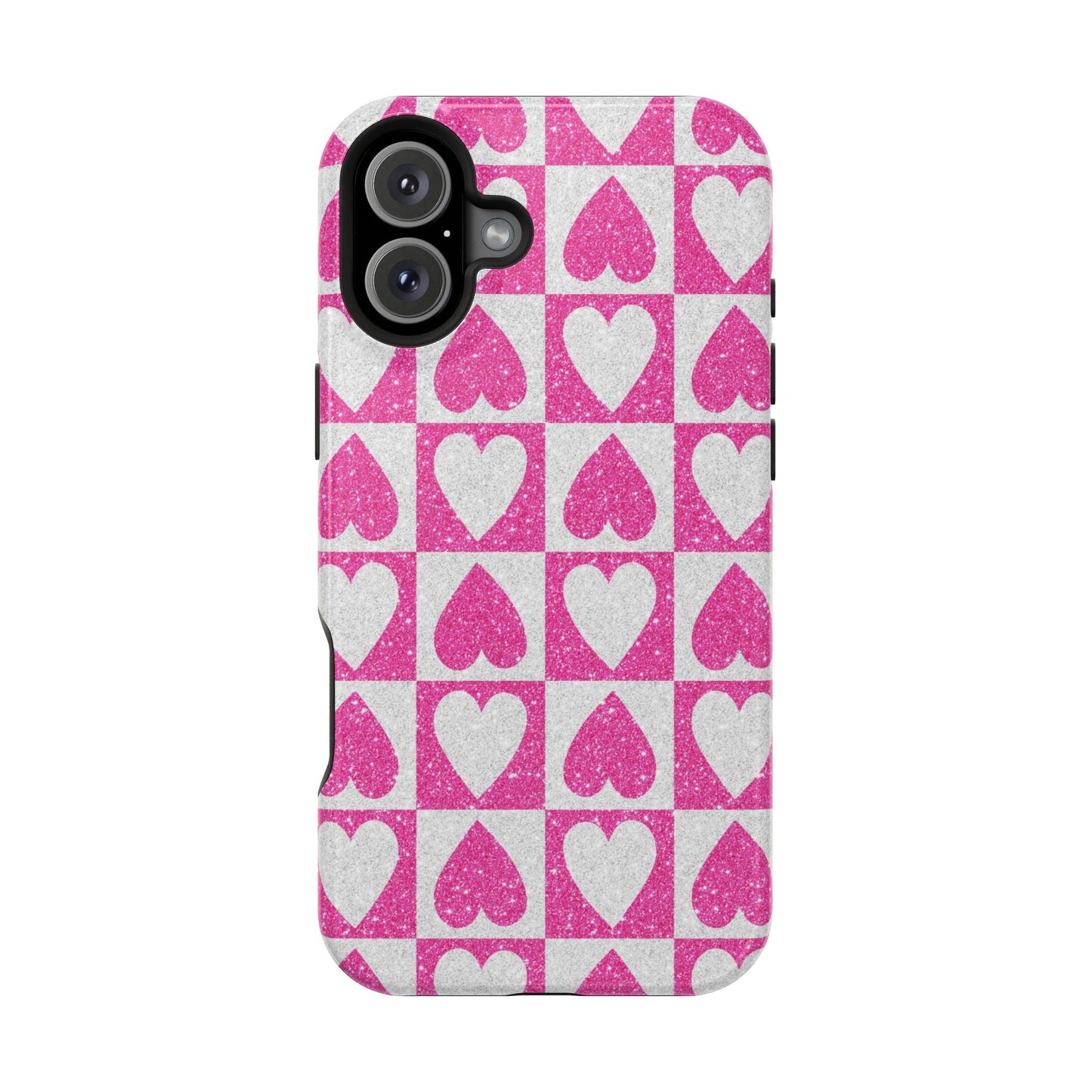 Pink Glitter Heart Checkered Pattern MagSafe Case - BOGO Cases