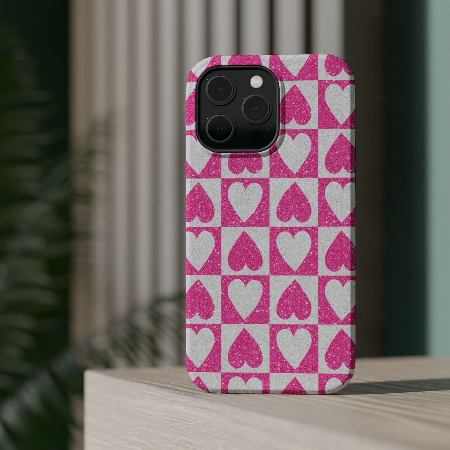 Pink Glitter Heart Checkered Pattern MagSafe Case - BOGO Cases