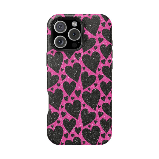 Pink Glitter Hearts MagSafe iPhone Case - BOGO Cases
