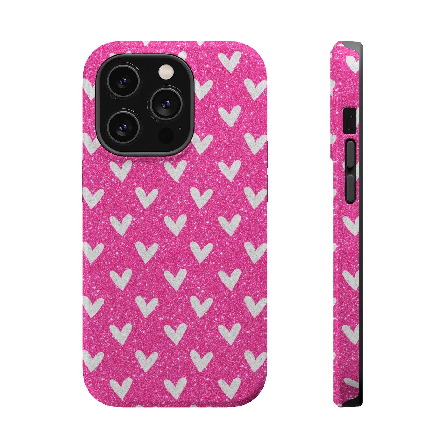 Pink Glitter Hearts Pattern – MagSafe iPhone Case - BOGO Cases