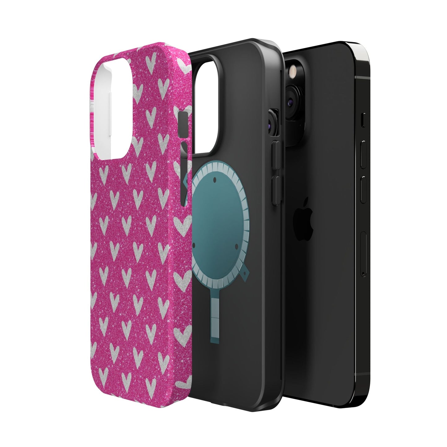 Pink Glitter Hearts Pattern – MagSafe iPhone Case - BOGO Cases