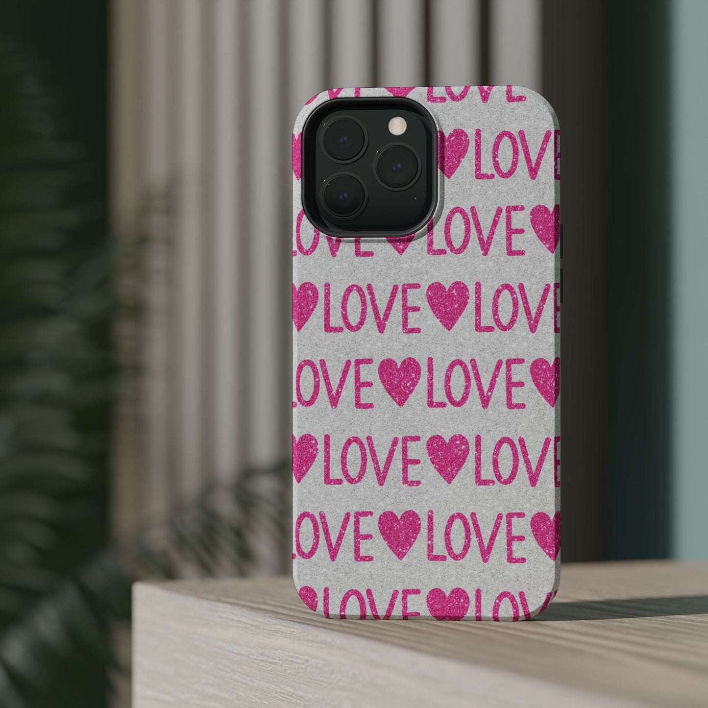 Pink Glitter Love Pattern – MagSafe iPhone Case - BOGO Cases