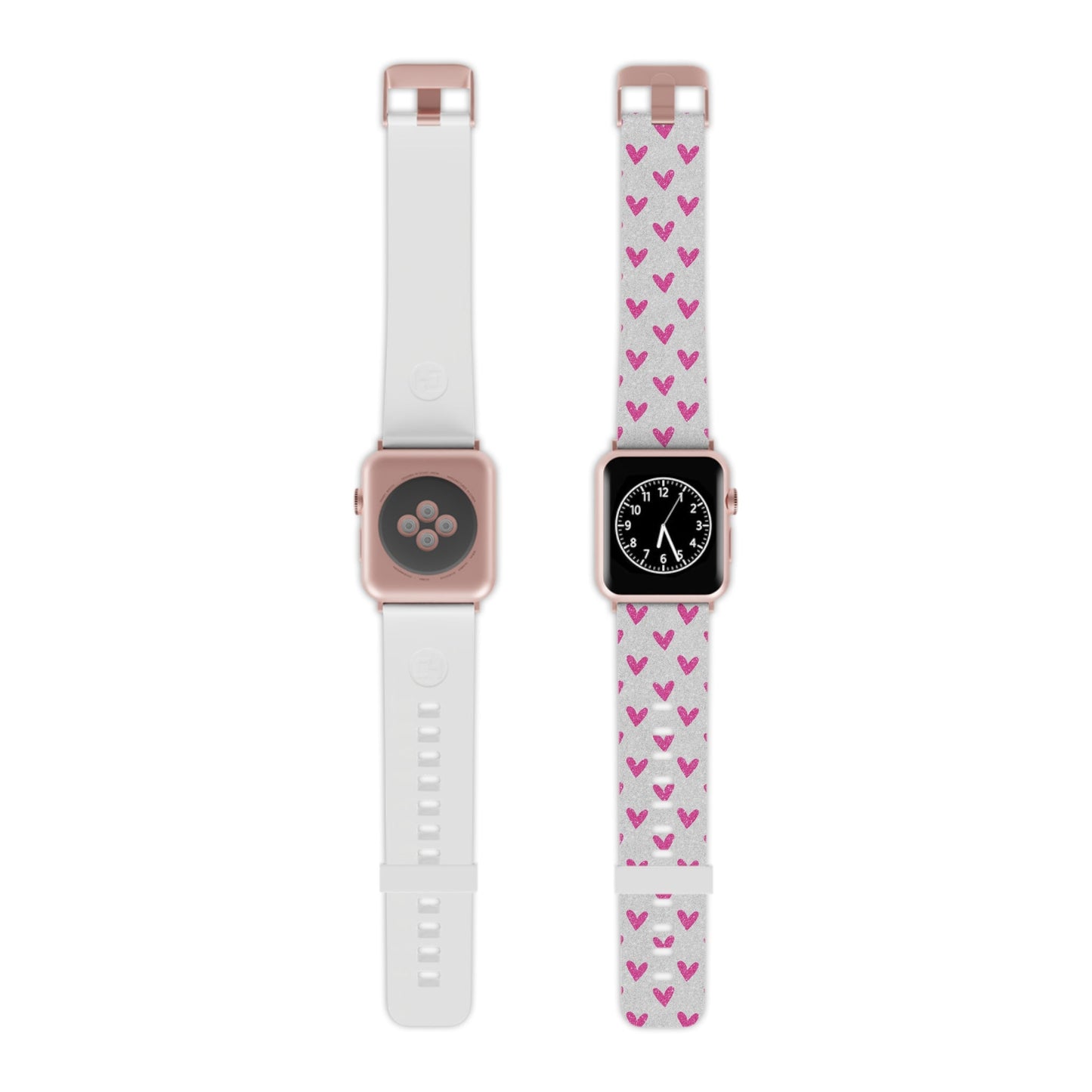 Pink Hearts on Glitter Silver Apple Watch Band - BOGO Cases