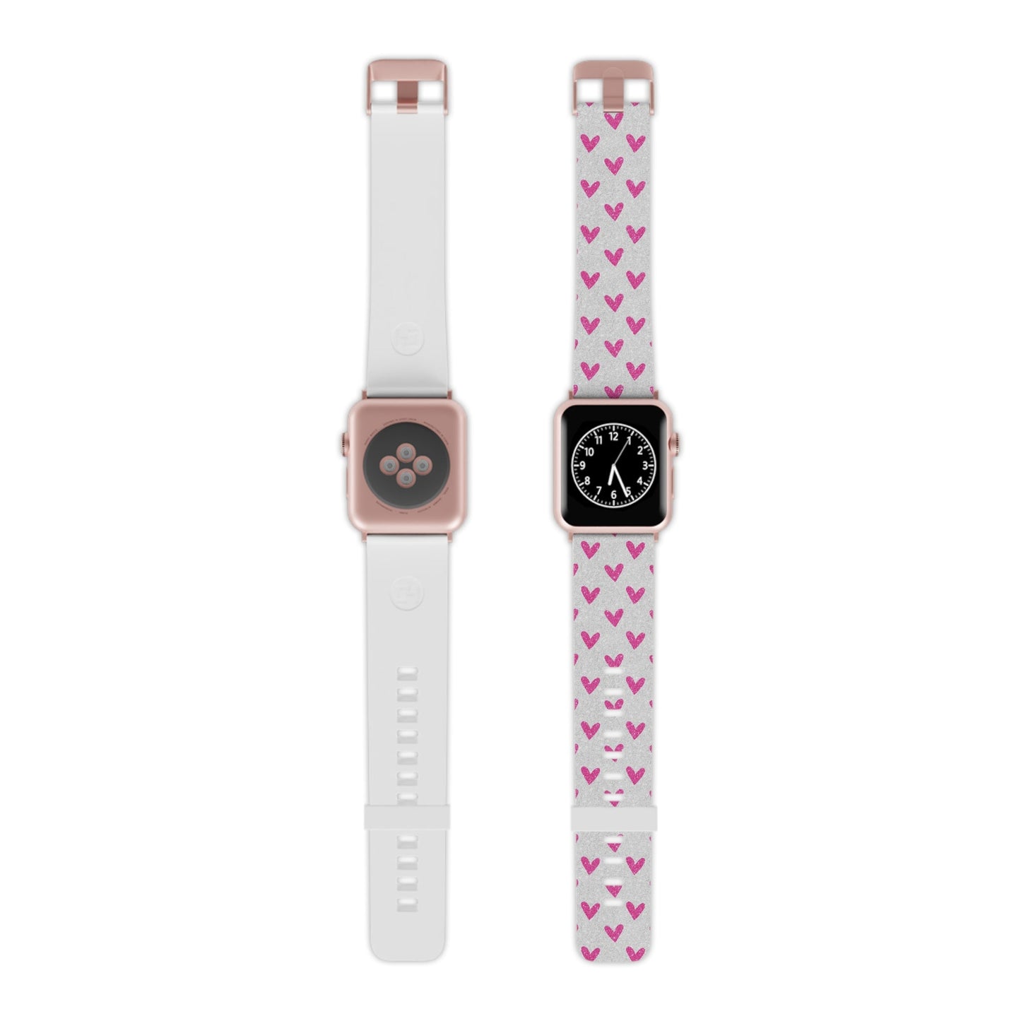 Pink Hearts on Glitter Silver Apple Watch Band - BOGO Cases