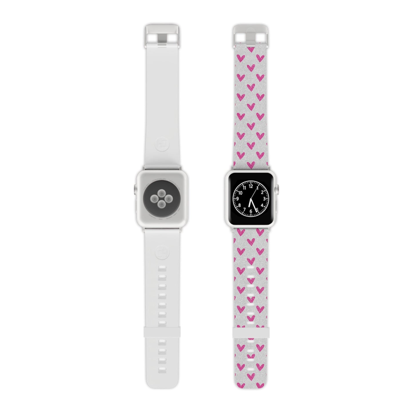Pink Hearts on Glitter Silver Apple Watch Band - BOGO Cases