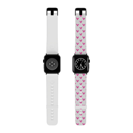 Pink Hearts on Glitter Silver Apple Watch Band - BOGO Cases