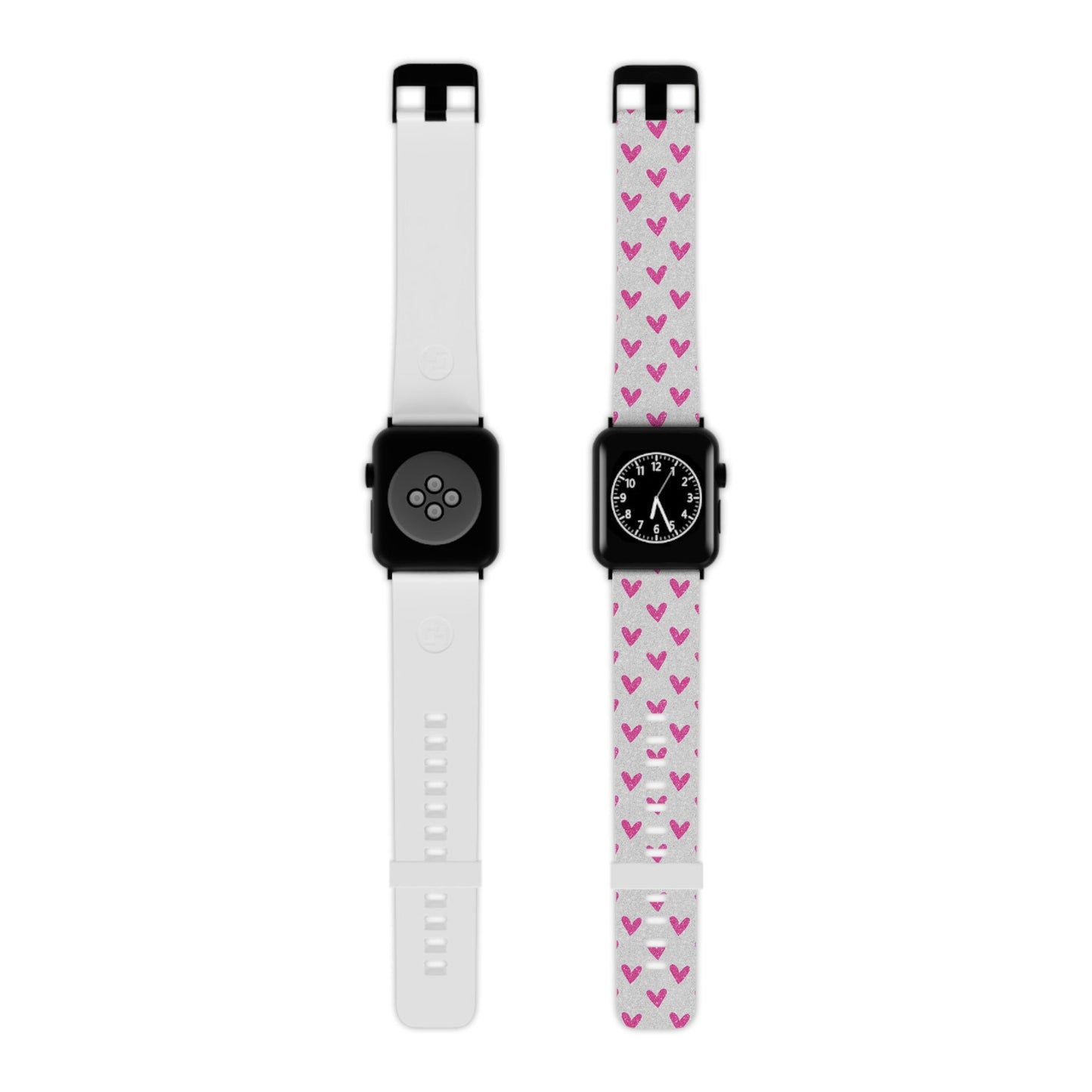 Pink Hearts on Glitter Silver Apple Watch Band - BOGO Cases