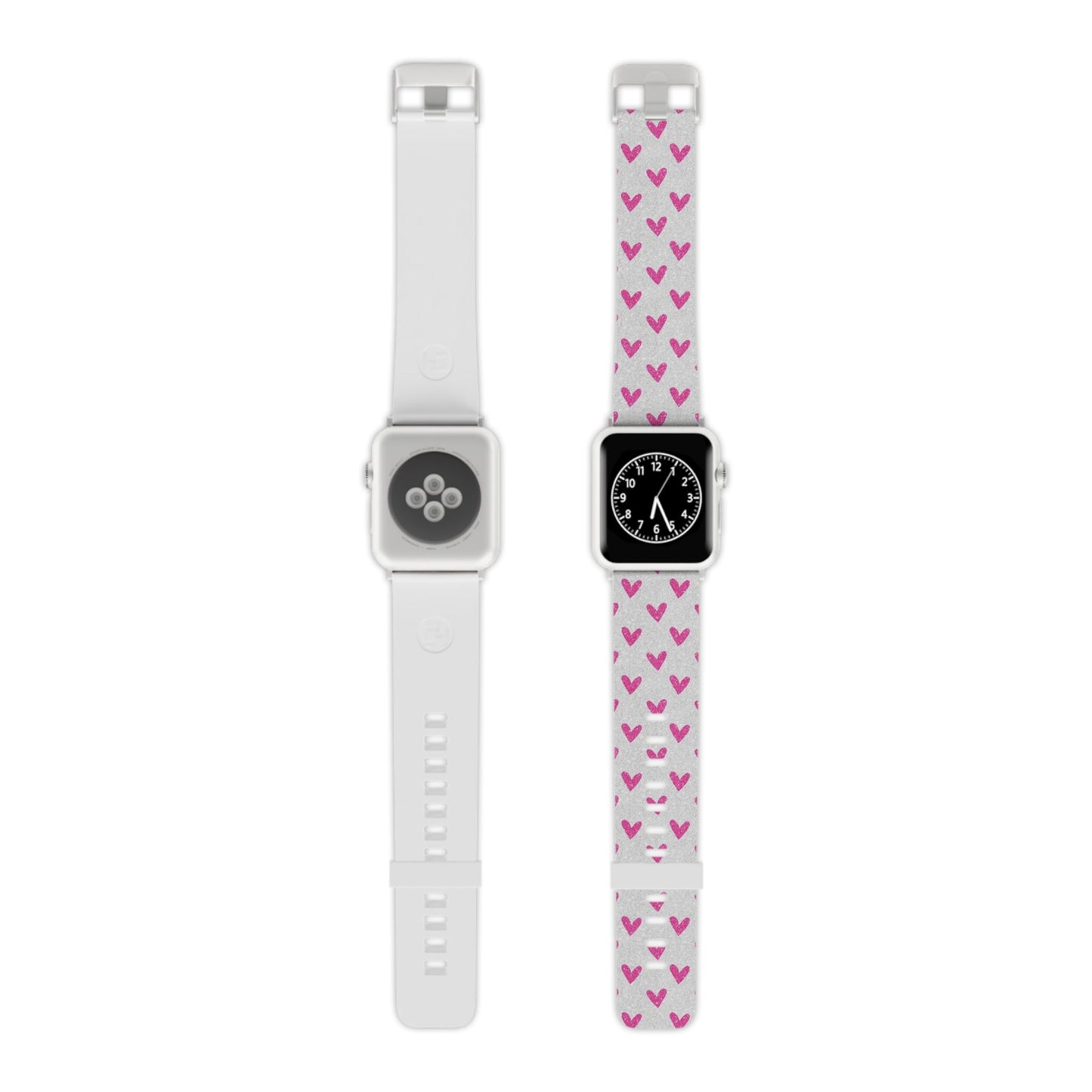 Pink Hearts on Glitter Silver Apple Watch Band - BOGO Cases