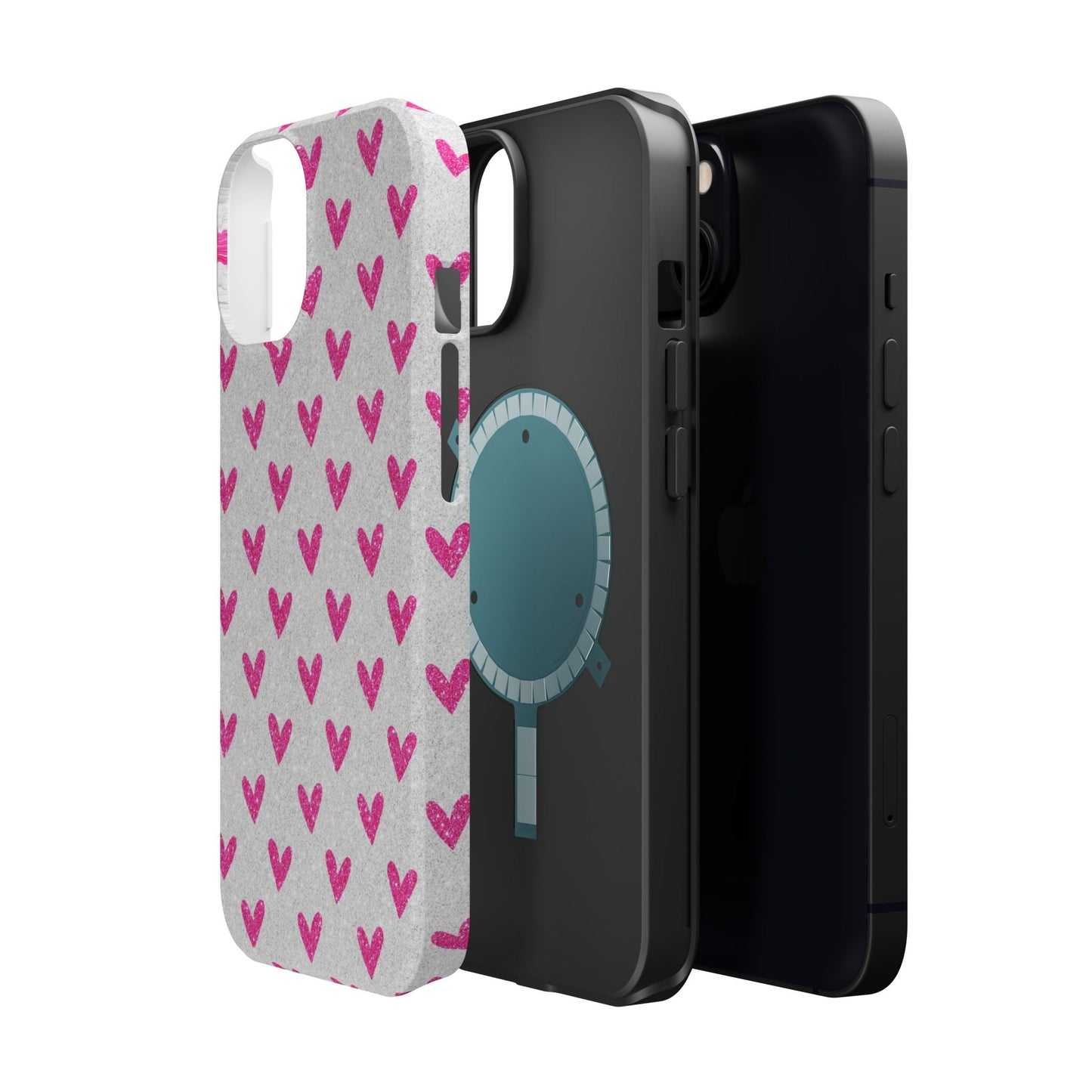 Pink Hearts on Glitter Silver – MagSafe iPhone Case - BOGO Cases