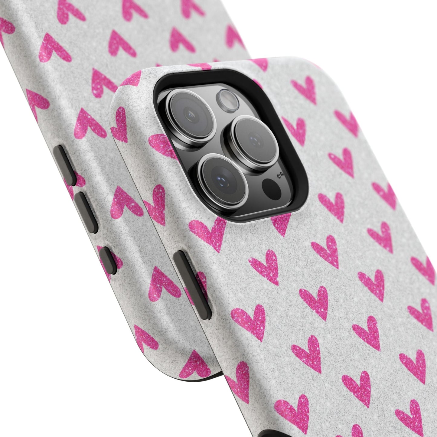 Pink Hearts on Glitter Silver – MagSafe iPhone Case - BOGO Cases