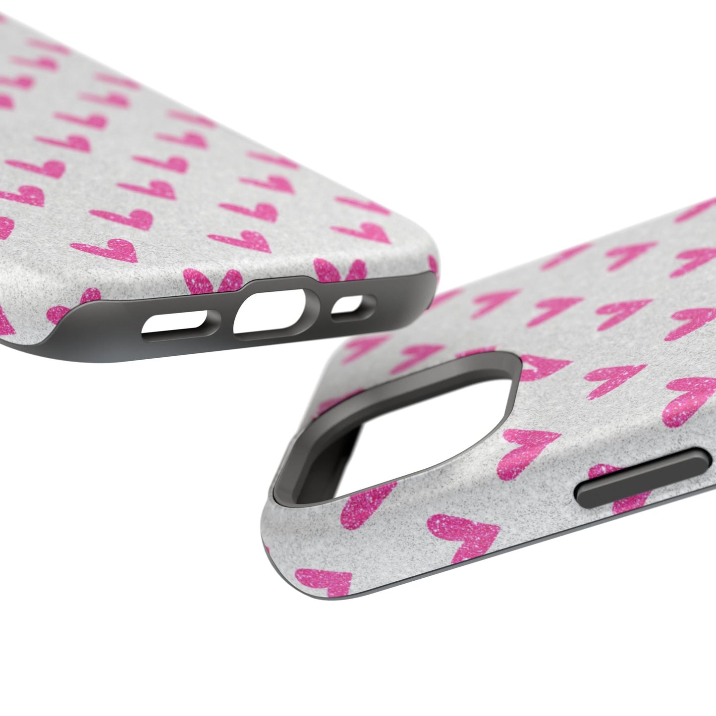 Pink Hearts on Glitter Silver – MagSafe iPhone Case - BOGO Cases