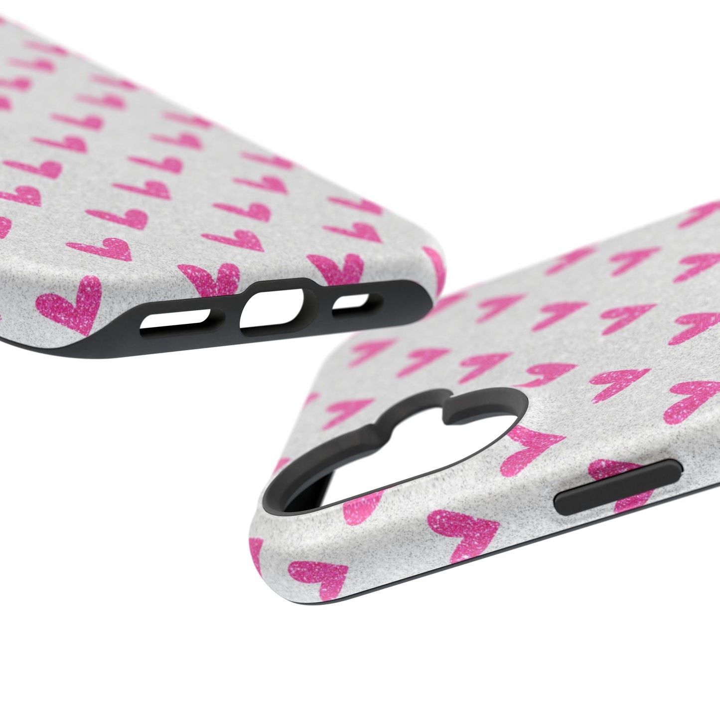 Pink Hearts on Glitter Silver – MagSafe iPhone Case - BOGO Cases
