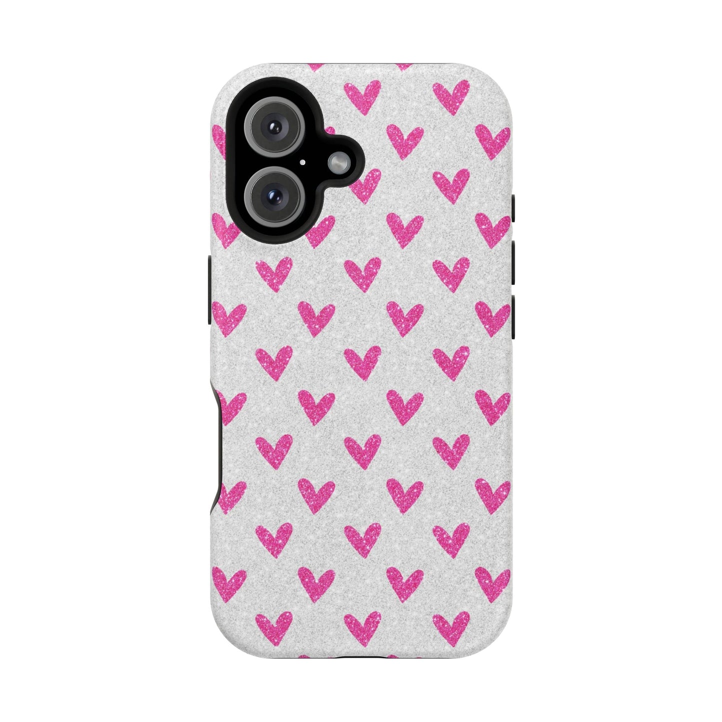 Pink Hearts on Glitter Silver – MagSafe iPhone Case - BOGO Cases