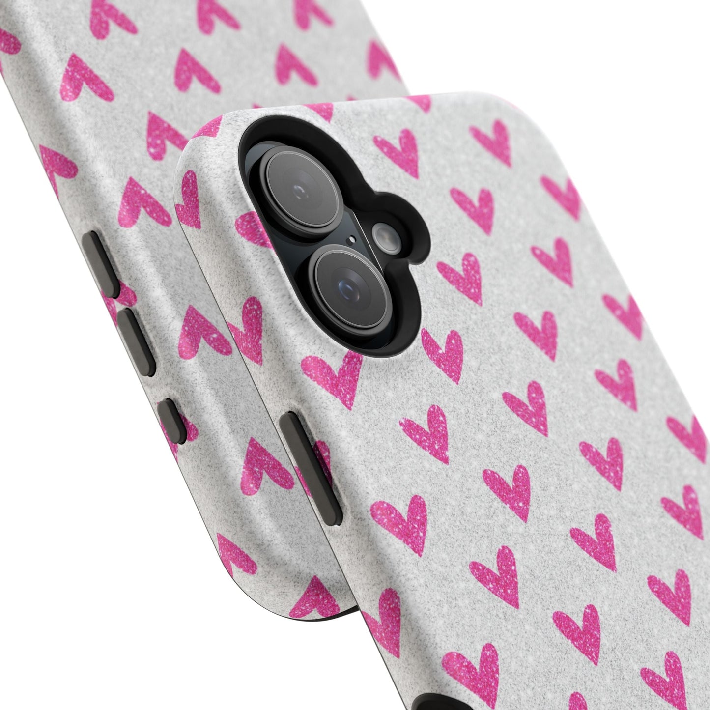 Pink Hearts on Glitter Silver – MagSafe iPhone Case - BOGO Cases