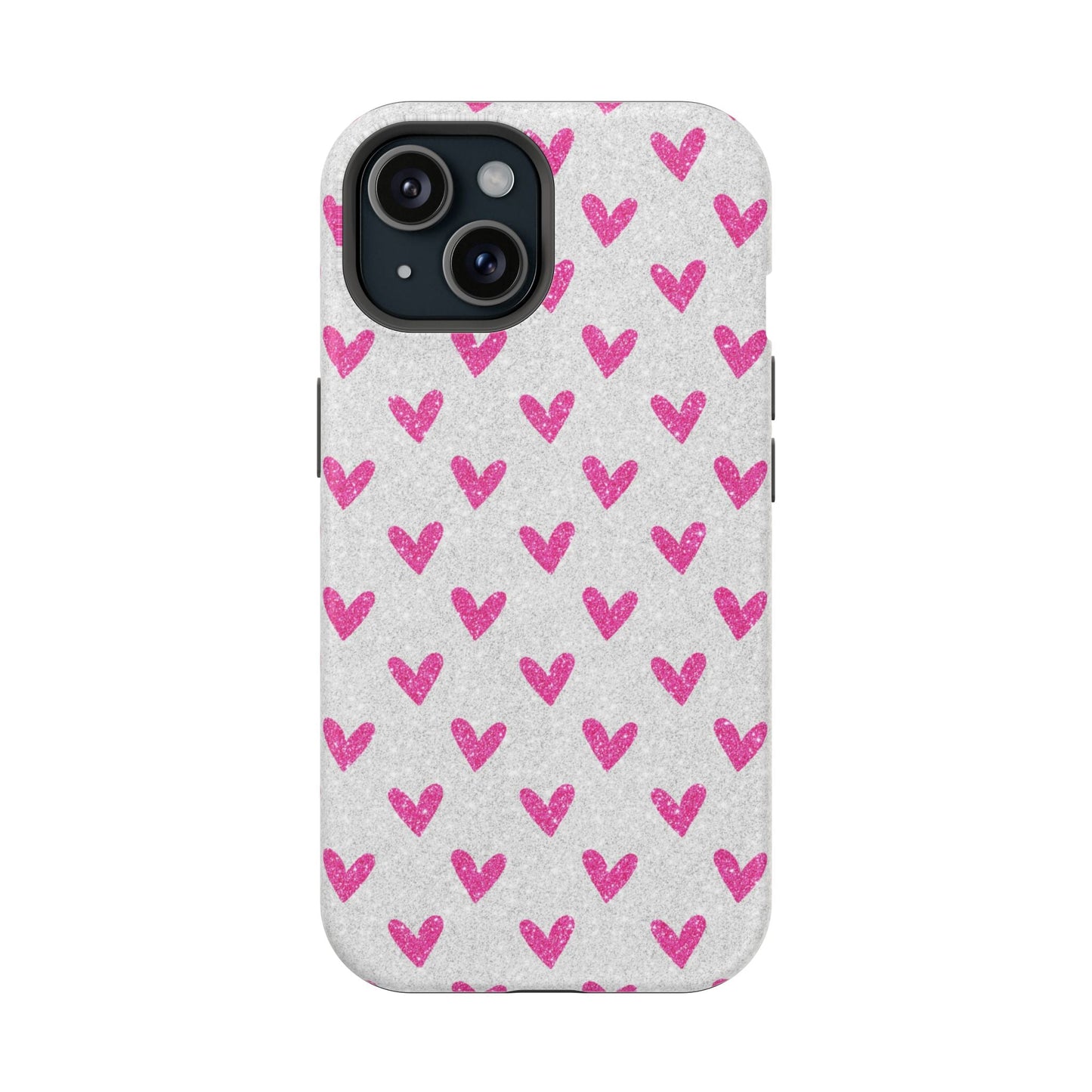 Pink Hearts on Glitter Silver – MagSafe iPhone Case - BOGO Cases