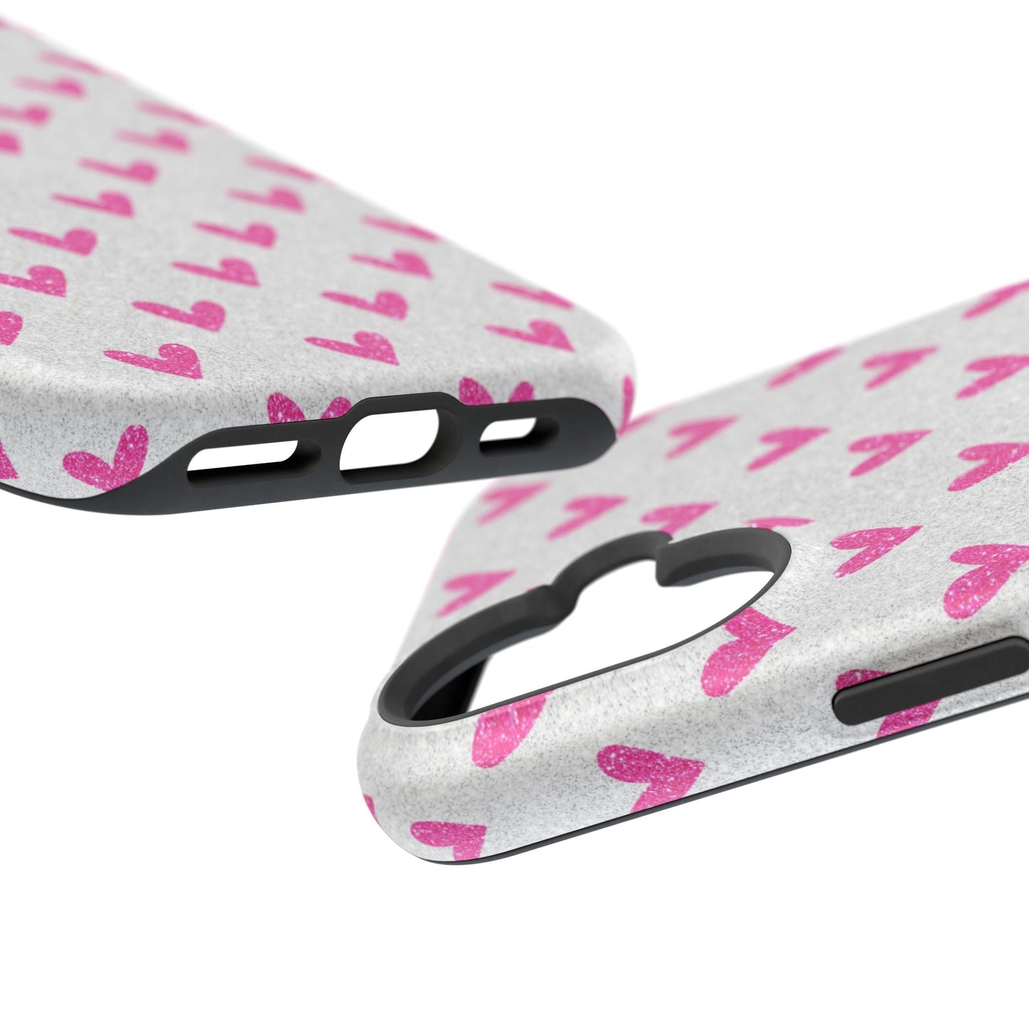 Pink Hearts on Glitter Silver – MagSafe iPhone Case - BOGO Cases