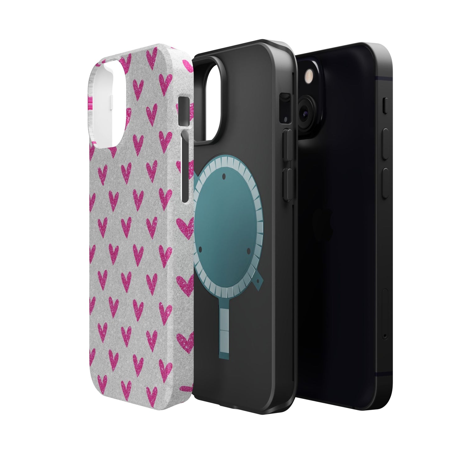 Pink Hearts on Glitter Silver – MagSafe iPhone Case - BOGO Cases