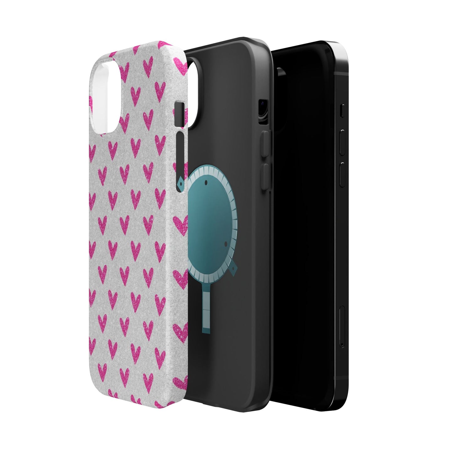 Pink Hearts on Glitter Silver – MagSafe iPhone Case - BOGO Cases