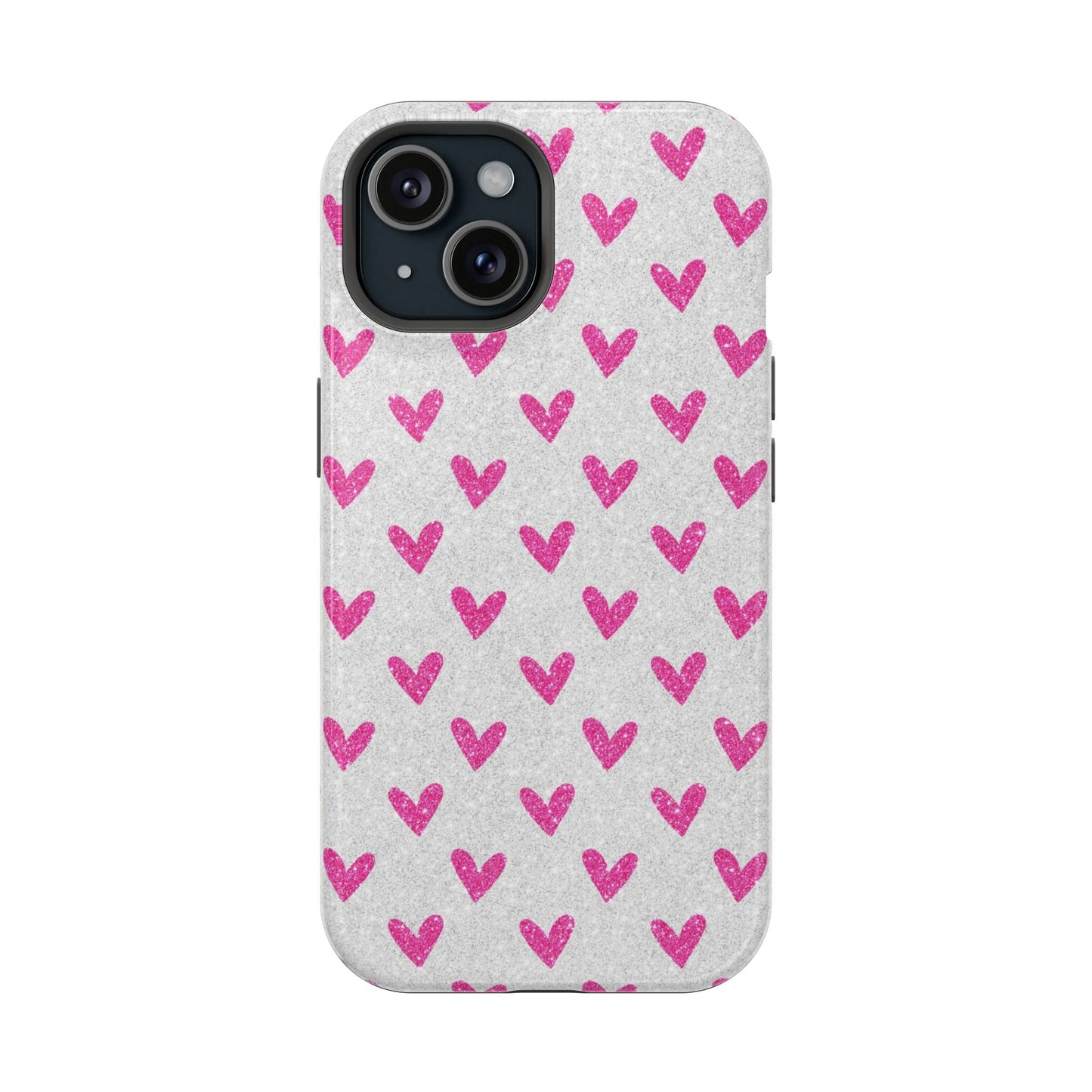 Pink Hearts on Glitter Silver – MagSafe iPhone Case - BOGO Cases