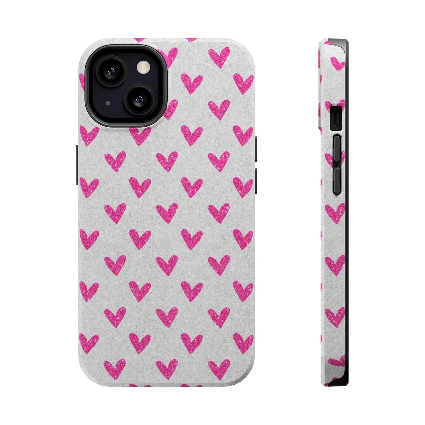 Pink Hearts on Glitter Silver – MagSafe iPhone Case - BOGO Cases