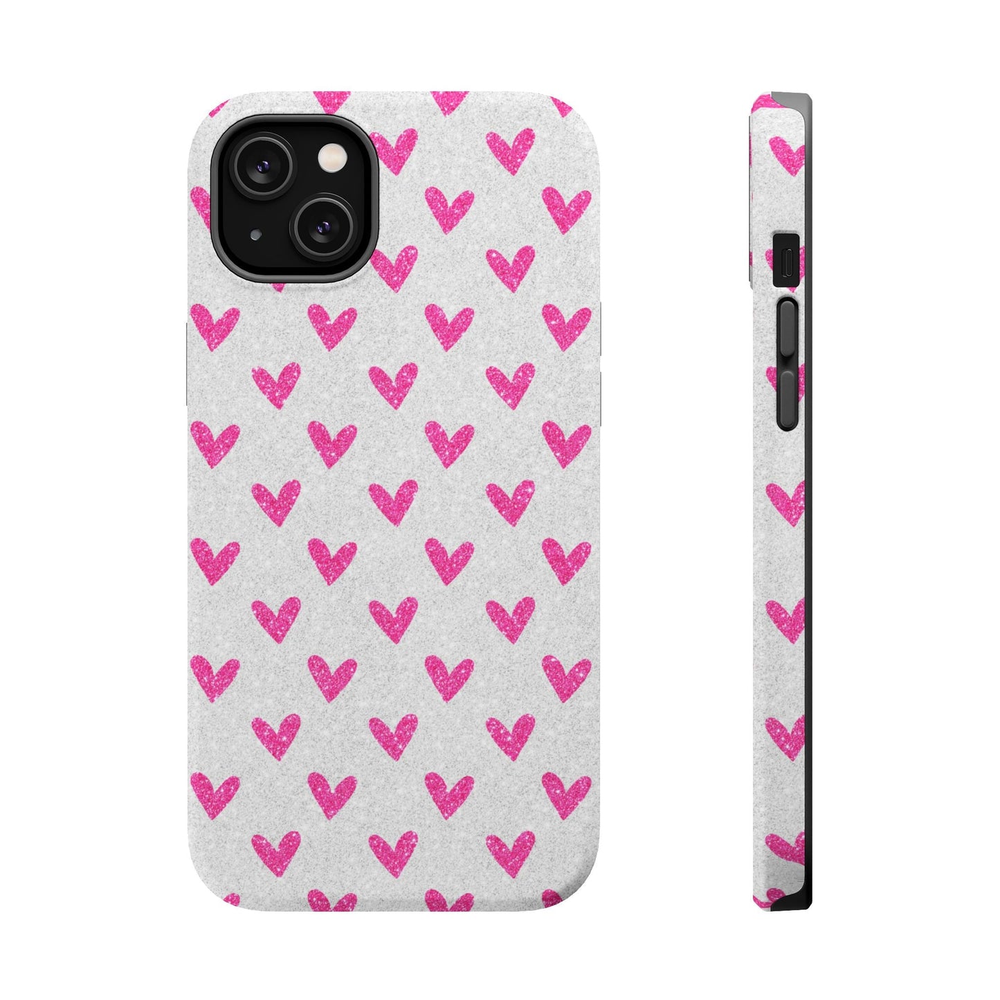 Pink Hearts on Glitter Silver – MagSafe iPhone Case - BOGO Cases
