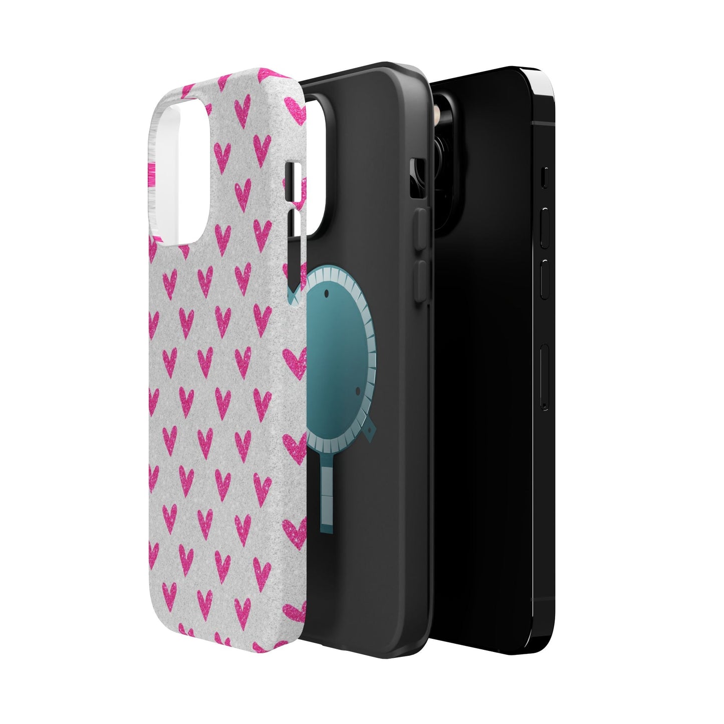 Pink Hearts on Glitter Silver – MagSafe iPhone Case - BOGO Cases
