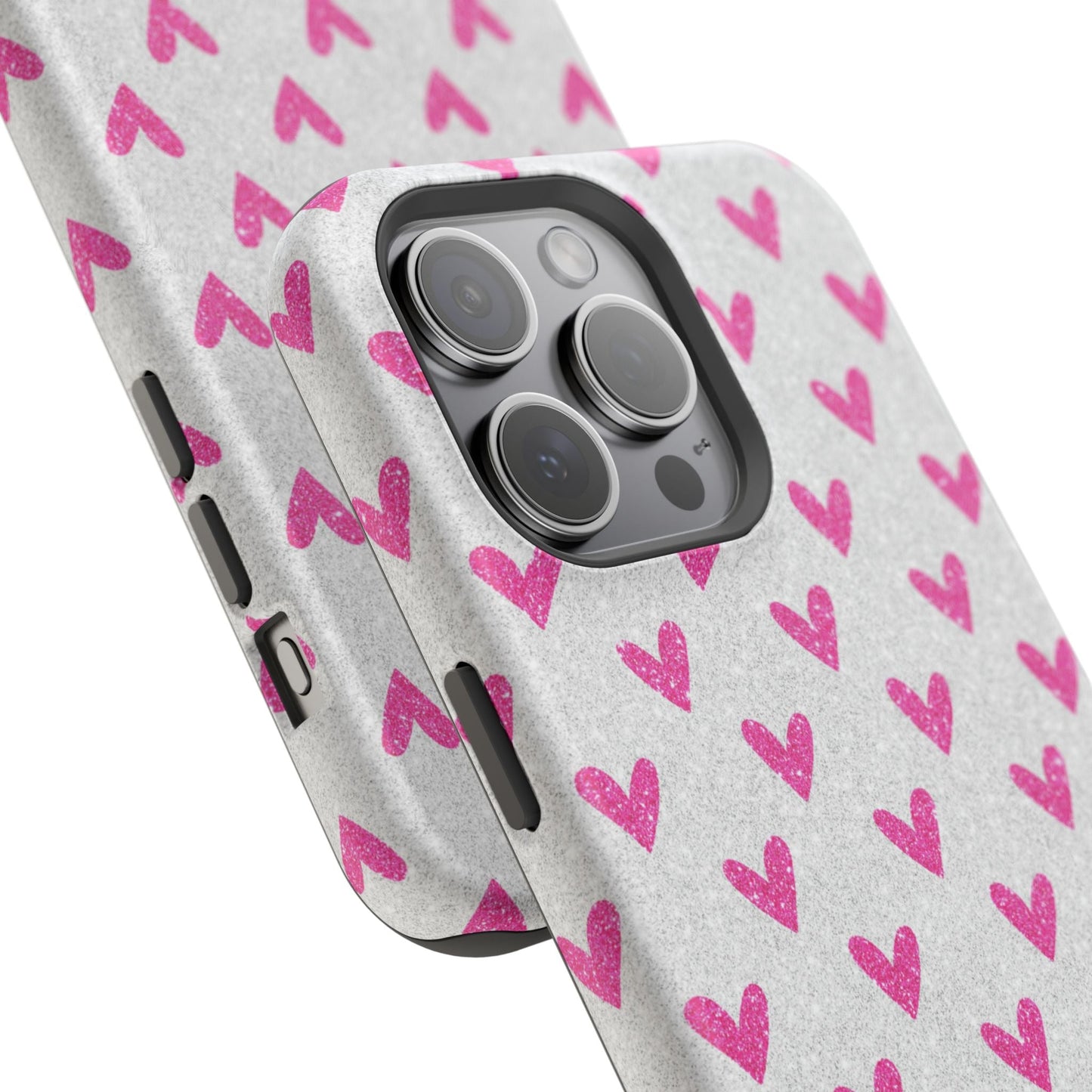 Pink Hearts on Glitter Silver – MagSafe iPhone Case - BOGO Cases