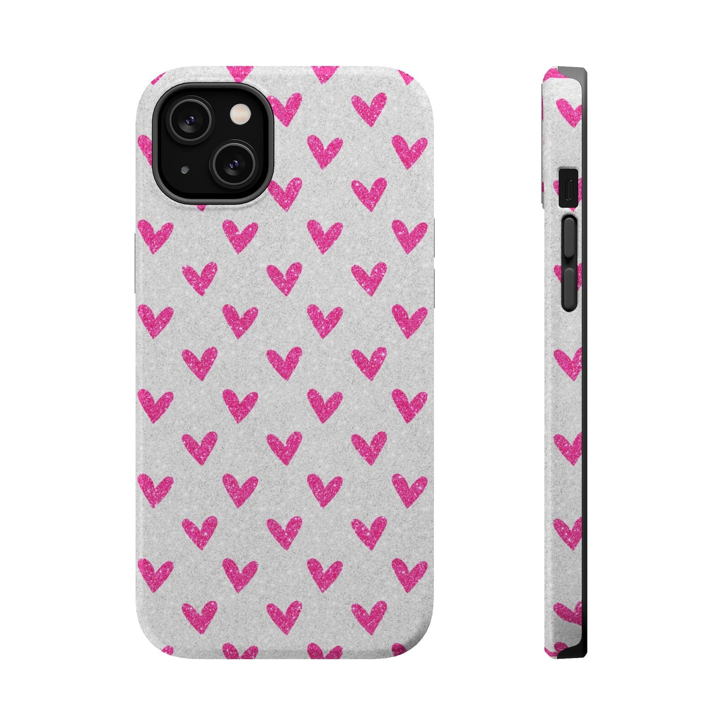 Pink Hearts on Glitter Silver – MagSafe iPhone Case - BOGO Cases