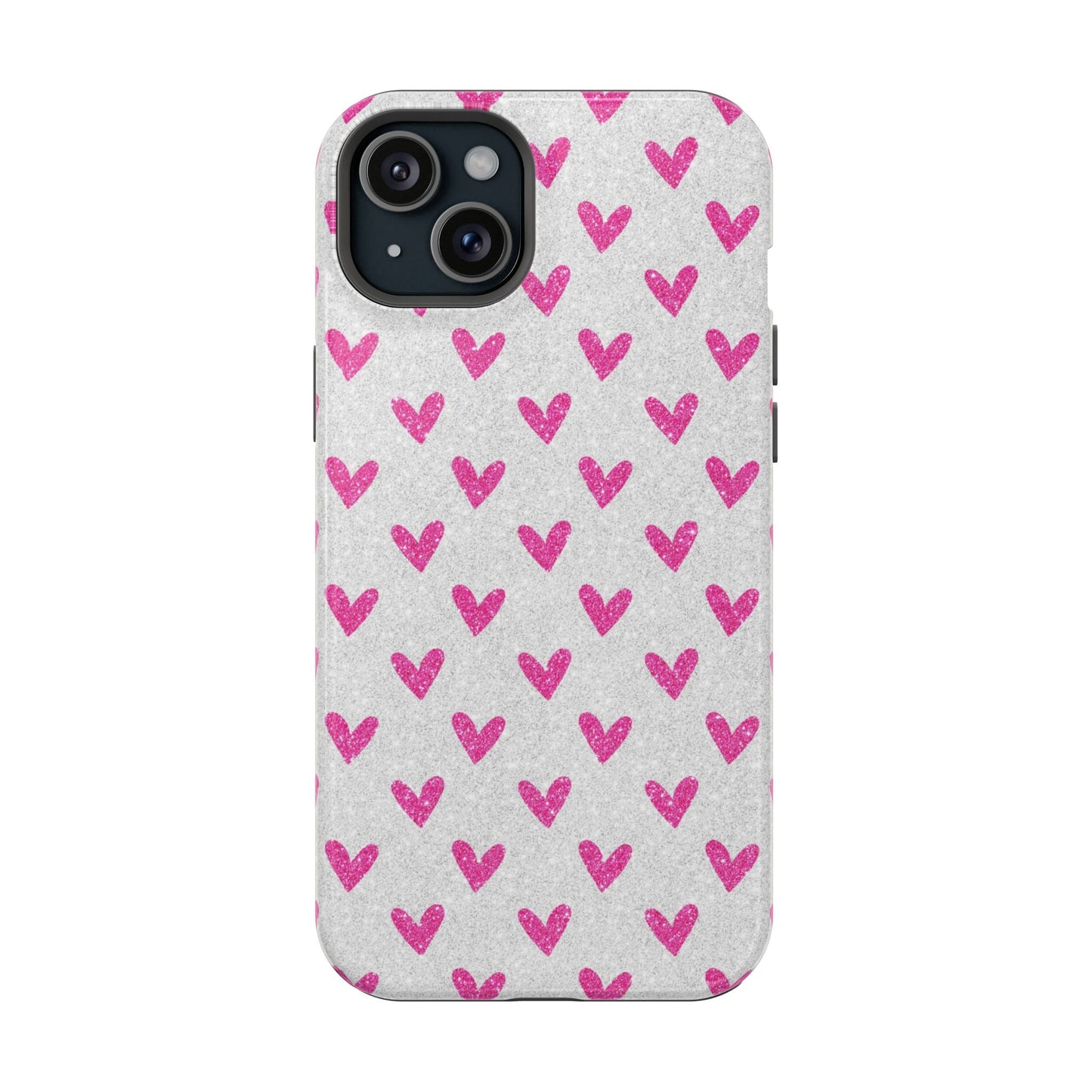 Pink Hearts on Glitter Silver – MagSafe iPhone Case - BOGO Cases