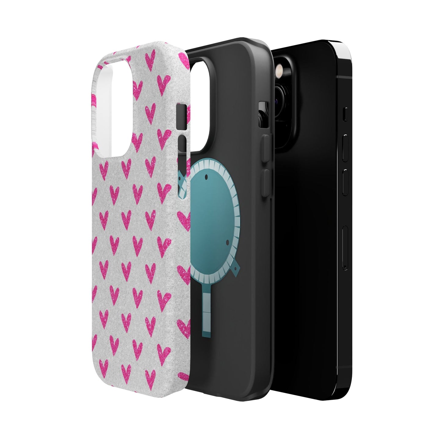 Pink Hearts on Glitter Silver – MagSafe iPhone Case - BOGO Cases