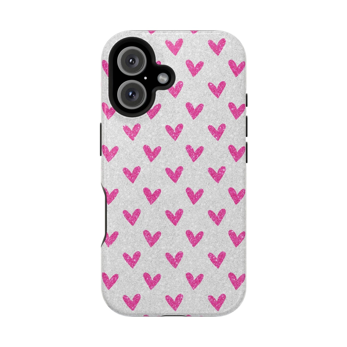 Pink Hearts on Glitter Silver – MagSafe iPhone Case - BOGO Cases