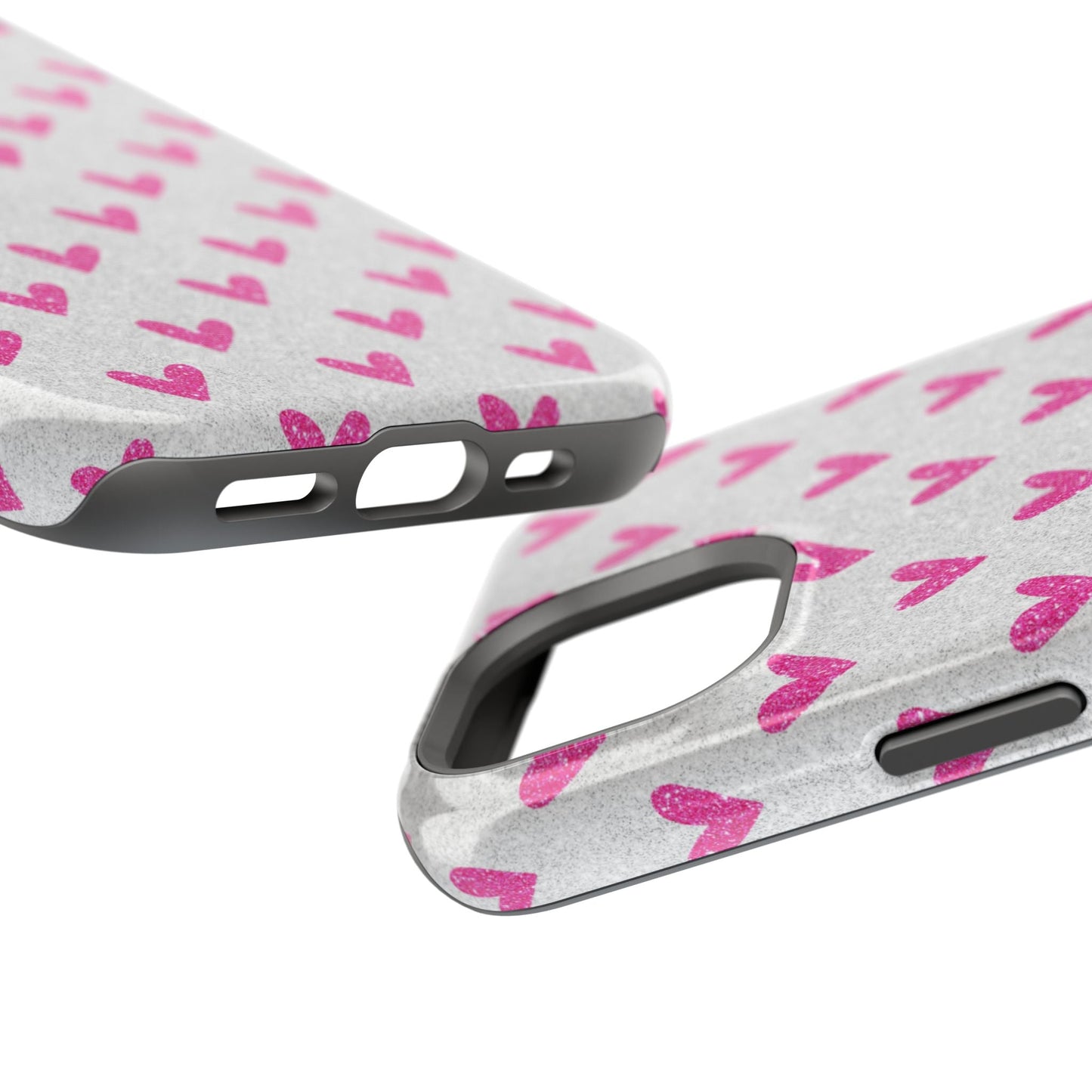 Pink Hearts on Glitter Silver – MagSafe iPhone Case - BOGO Cases