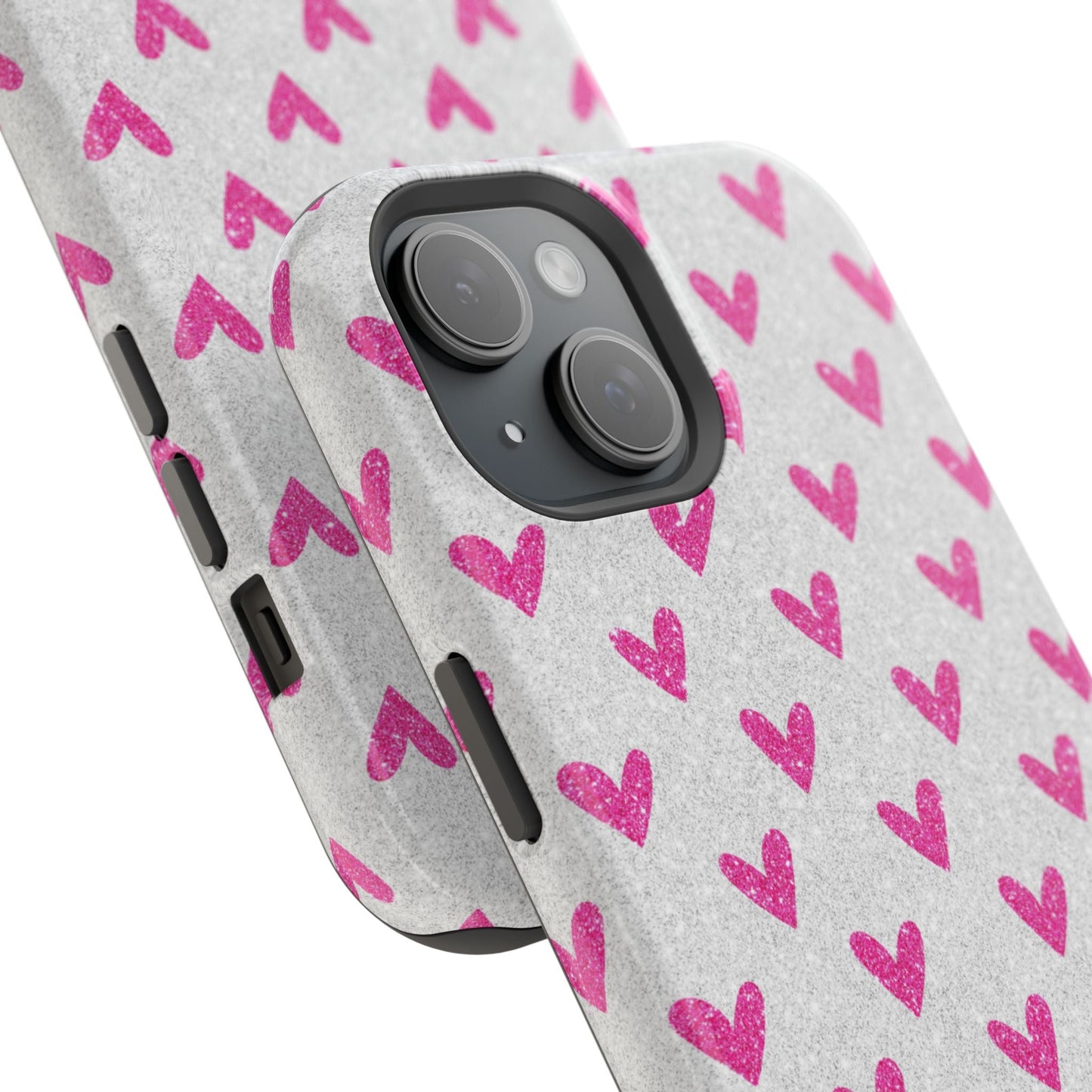 Pink Hearts on Glitter Silver – MagSafe iPhone Case - BOGO Cases