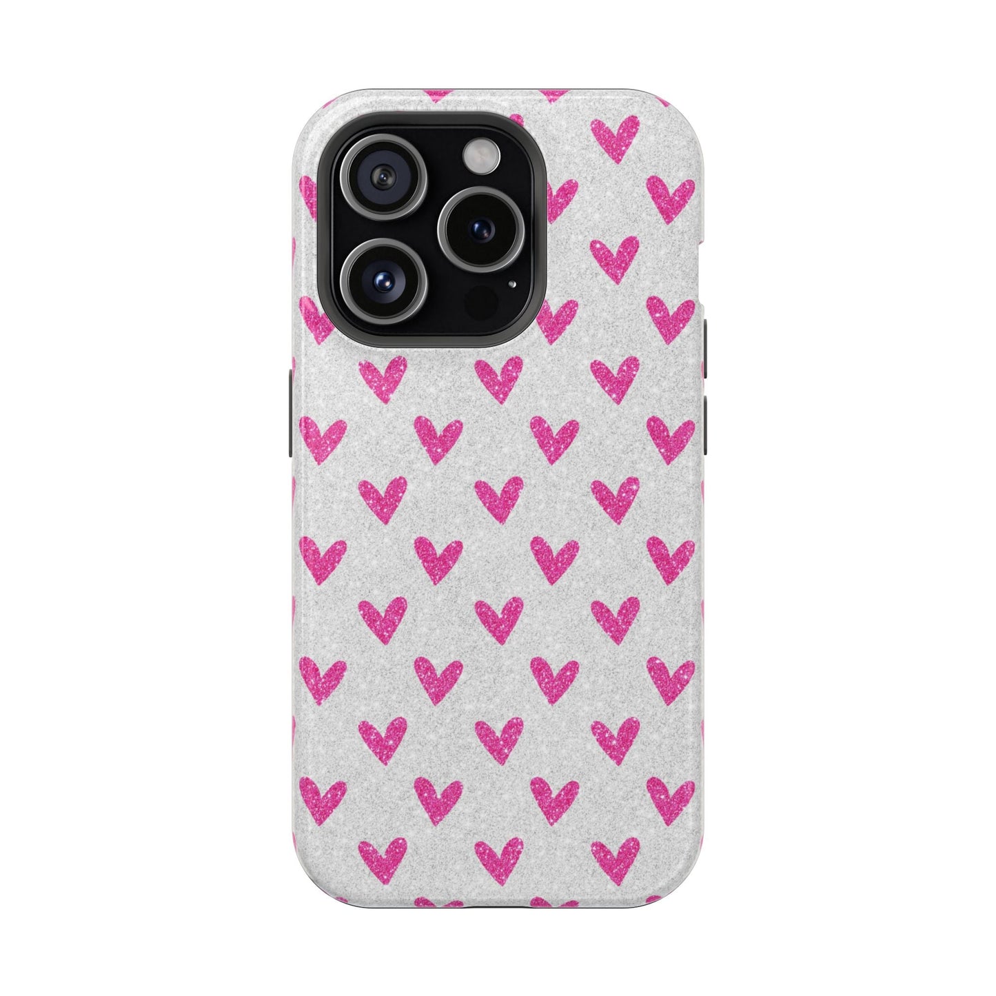 Pink Hearts on Glitter Silver – MagSafe iPhone Case - BOGO Cases